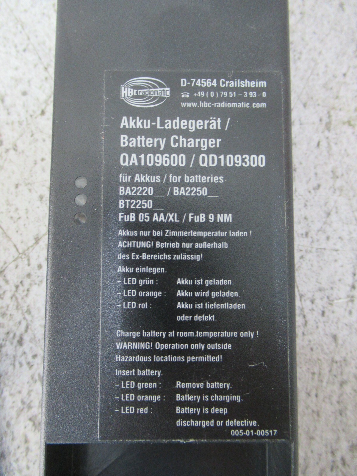 HBC Radiomatic QA109600 / QD109300 Battery Charger