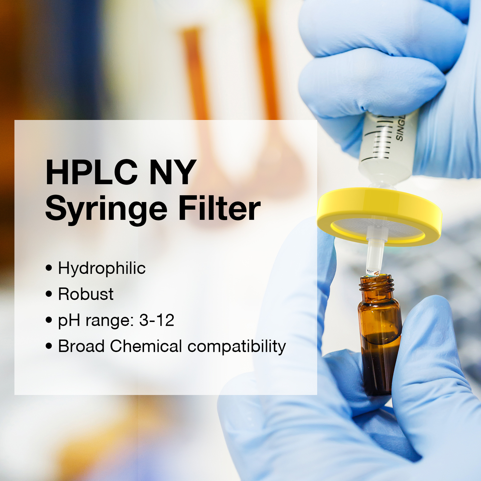 Syringe Filter,Nylon Membrane 0.45μm,13mm/25mm/30mm,Hydrophilic NY Non-Sterile