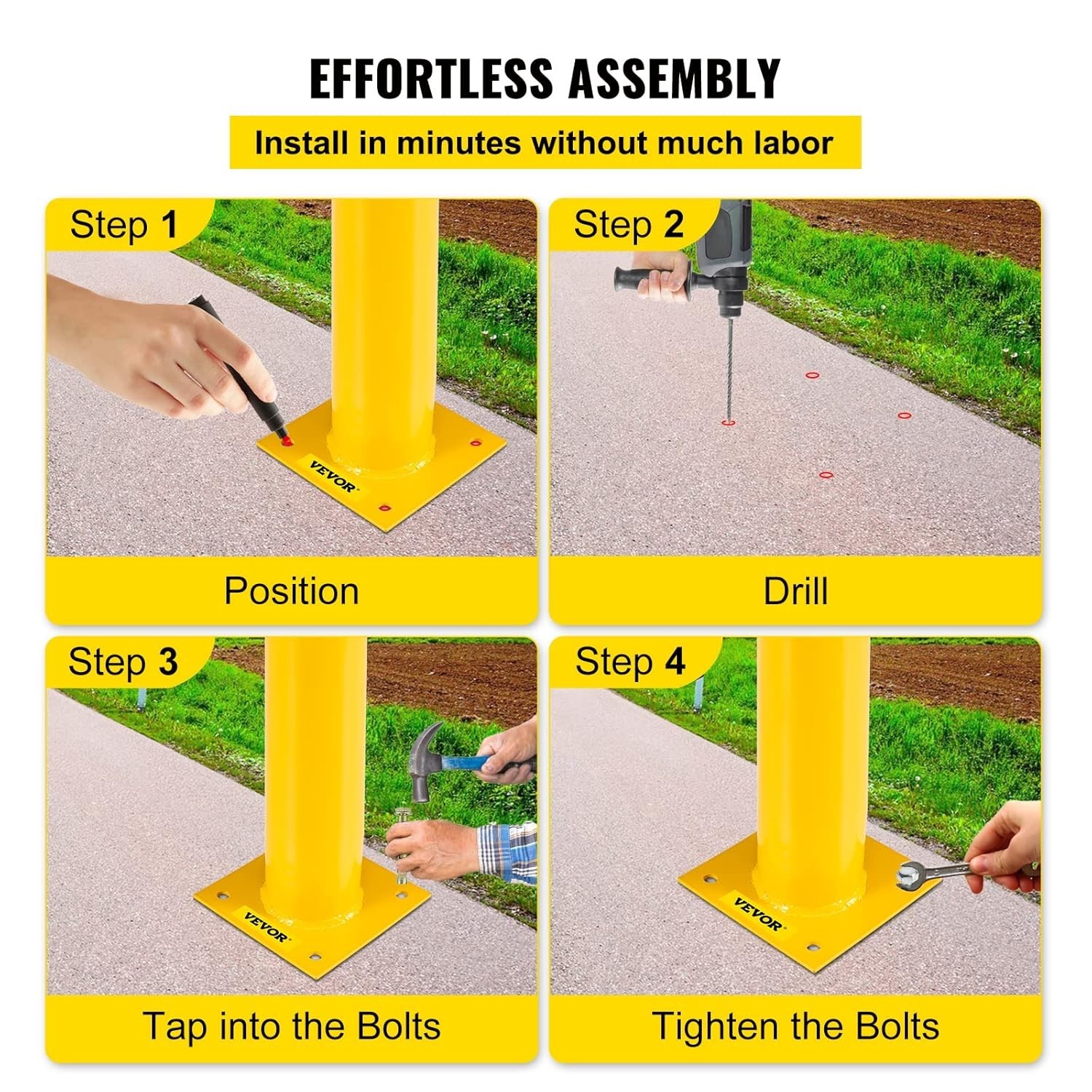 48 Inch Safety Bollard Post – Durable Yellow Traffic Barrier for High Visibility