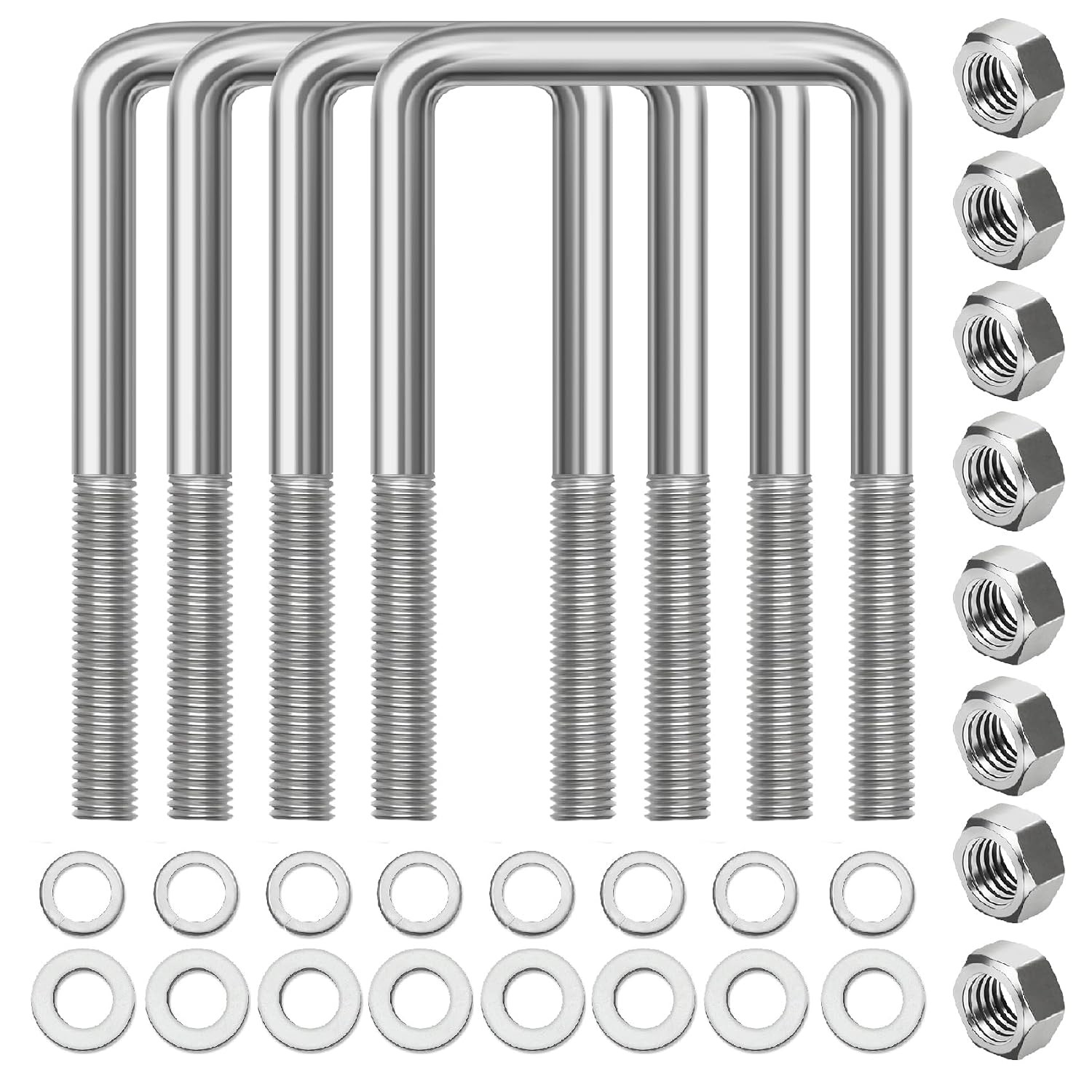 4 Pcs Hot Dipped Galvanized Square U-Bolts,1/2″ D X 3 1/16″ W X 5 5/16″ L,Boat T