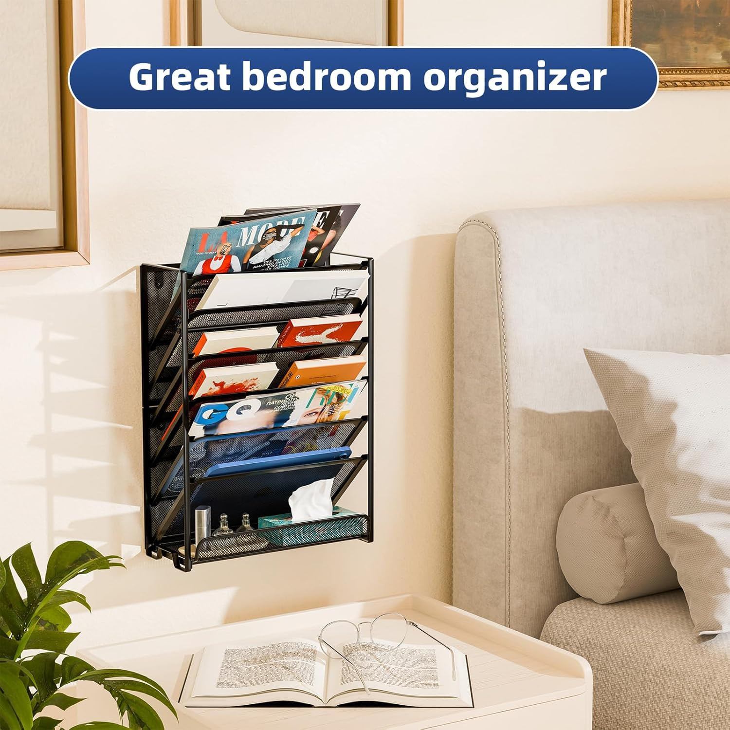 Wall File Organizer, Mesh 7-Tier Vertical Hanging File Holder, Desktop Metal Fil