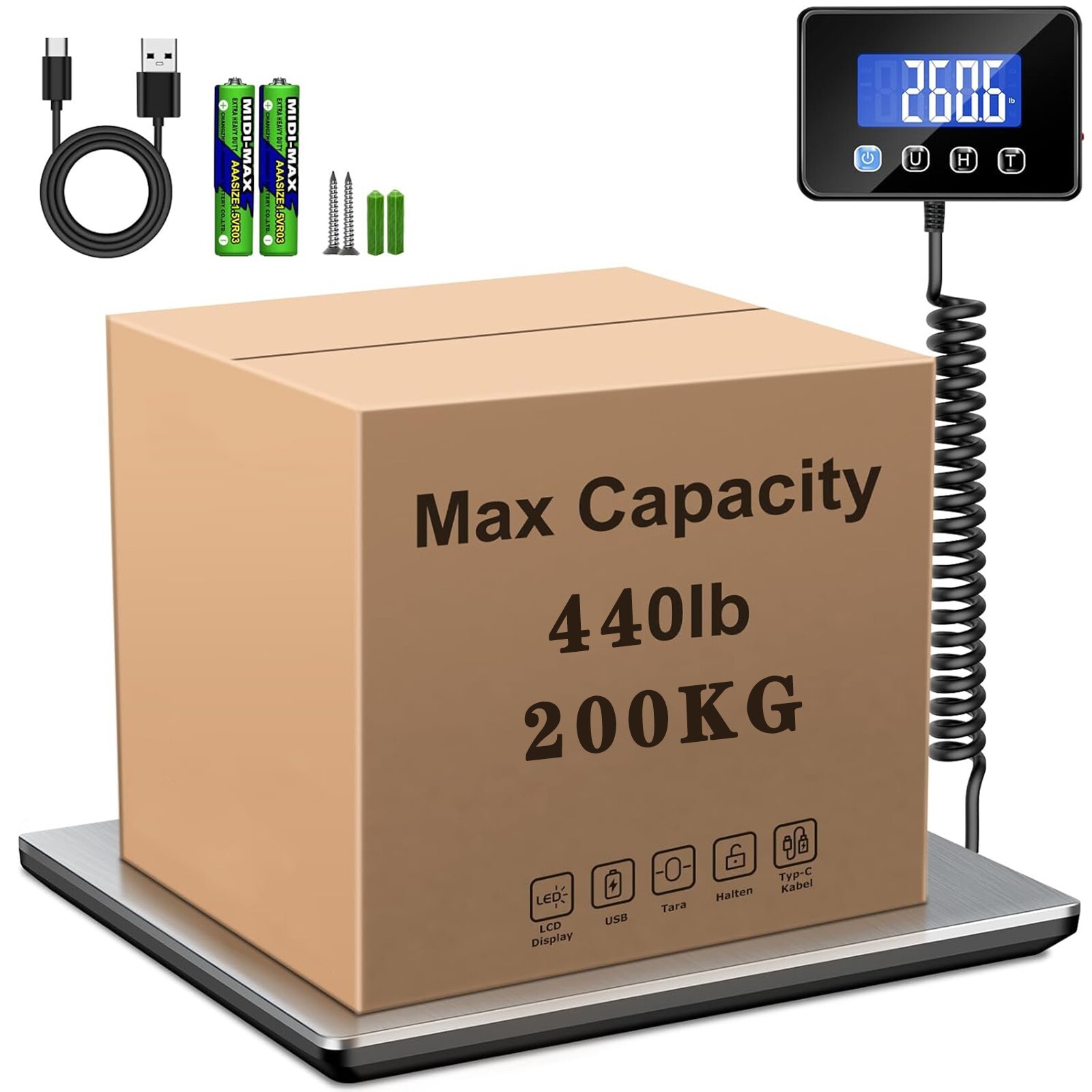 200kg 440lbs LCD Digital Postal Parcel Scales Platform Postage Shipping Weighing