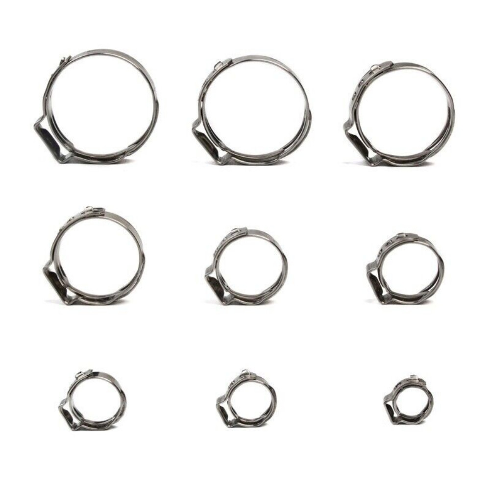 130PCS Single Ear Stepless Hose Clamps 304 Stainless Steel Ear Hose Clamps Plier