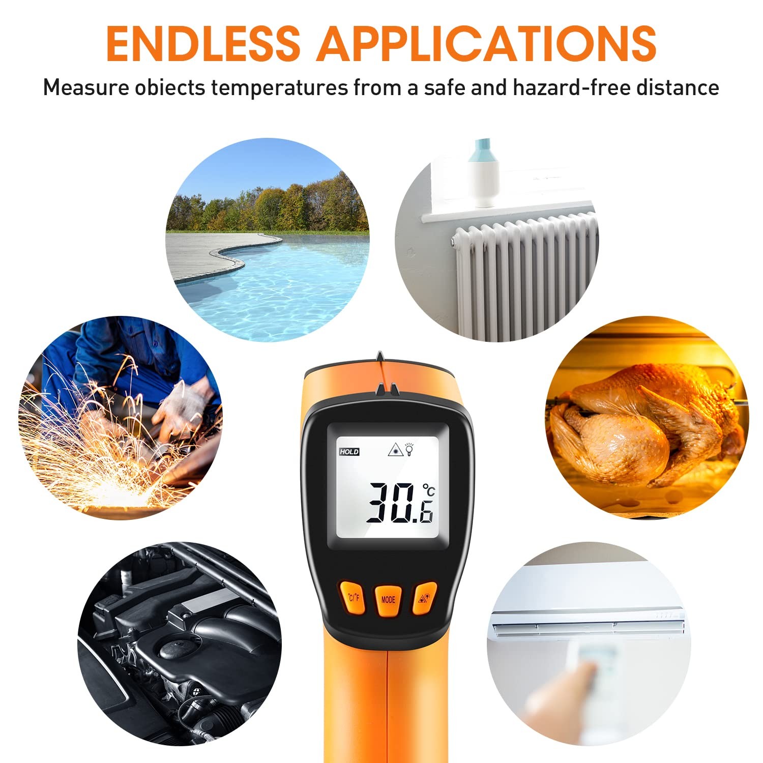 XRCLIF Infrared Thermometer Gun -58°F to 1022°F, 4 Piece Set, -58°F~1022°F