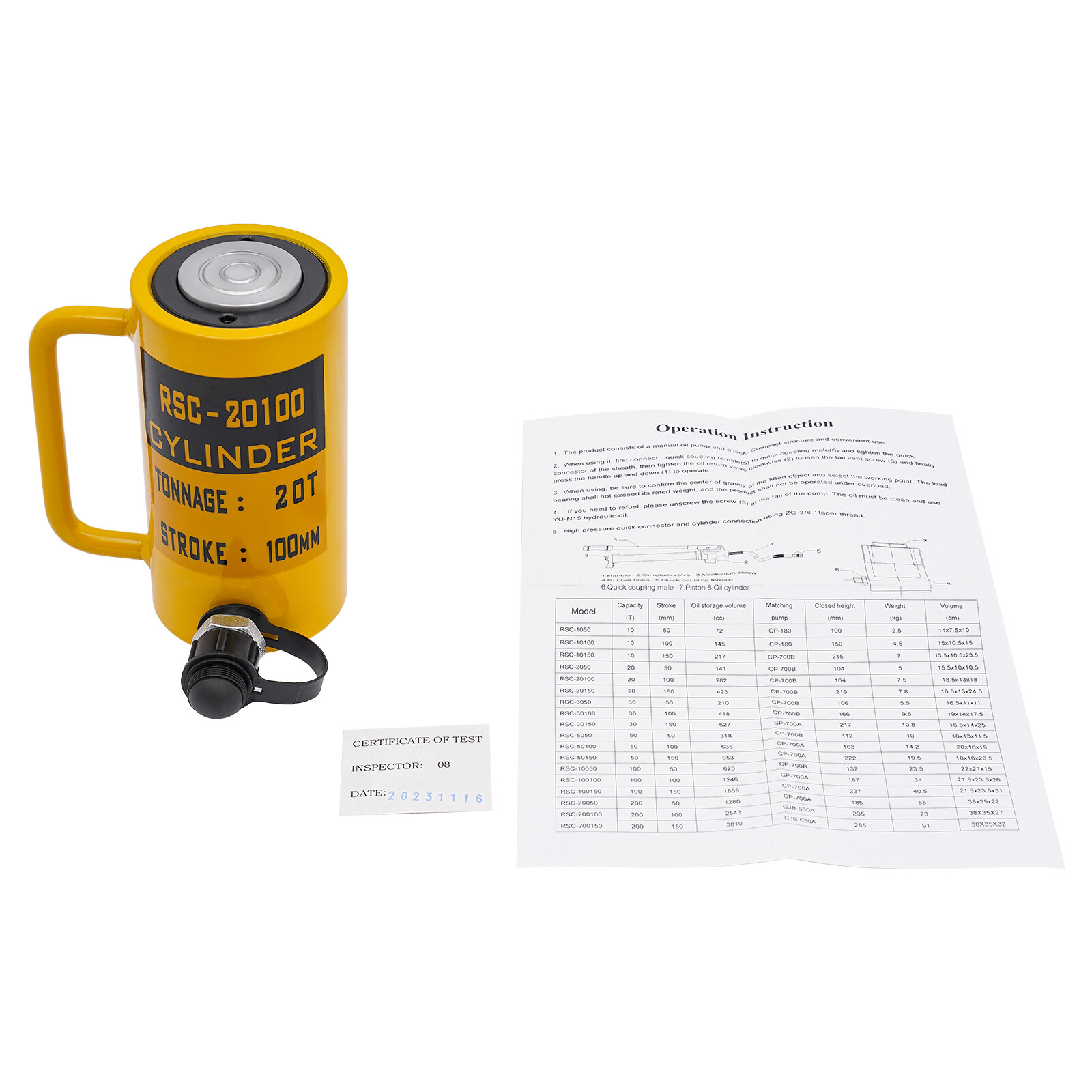 RSC-20100 20 Ton Hydraulic Cylinder Jack 4″ 100mm Stroke Single Acting