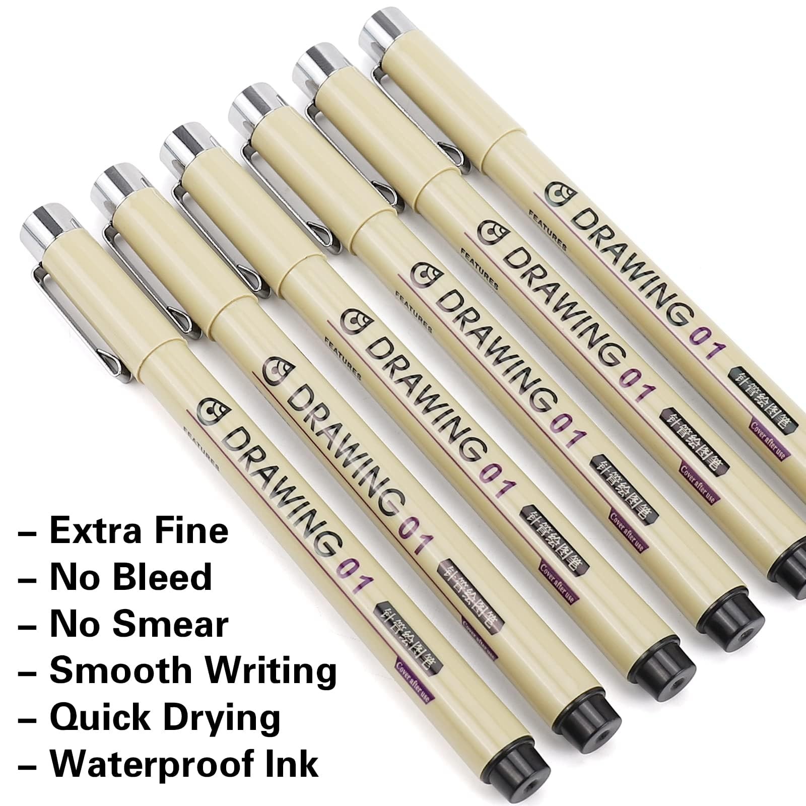 Muchcute Extra Fine Point Writing Pens:6 Black 0.25mm Ultra Thin Micron Pen