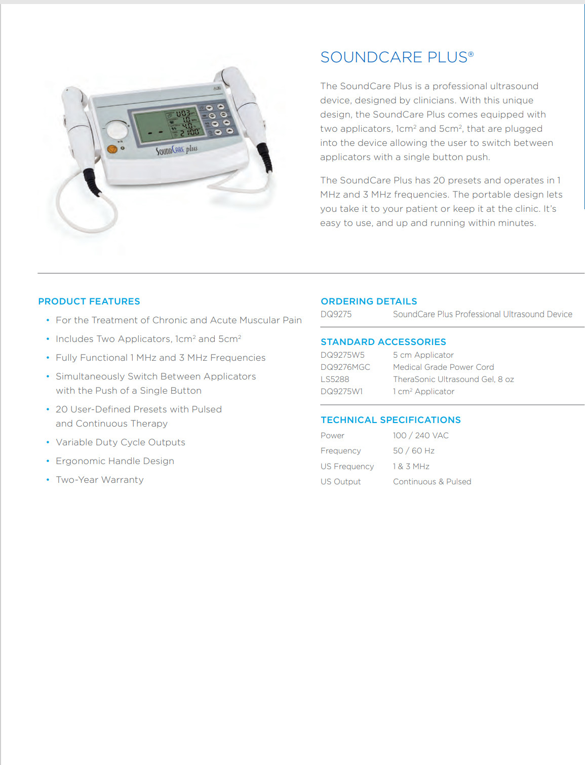 2023 Roscoe SOUNDCARE PLUS, Ultrasound Unit with two sound heads, Model #DQ9275