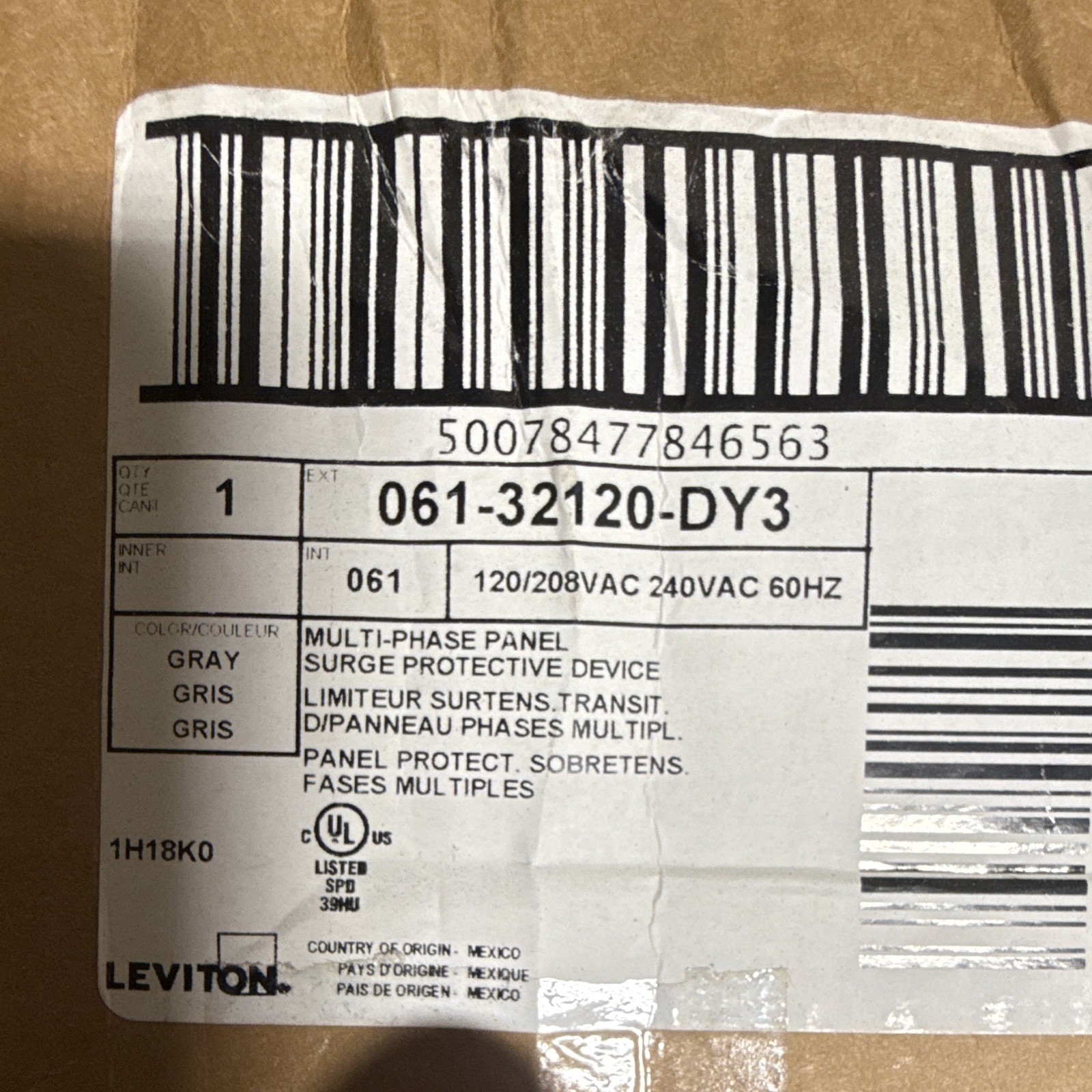 Leviton 32120-DY3 Surge Protective Device 201-250V 31-40A Gray 1 Pack