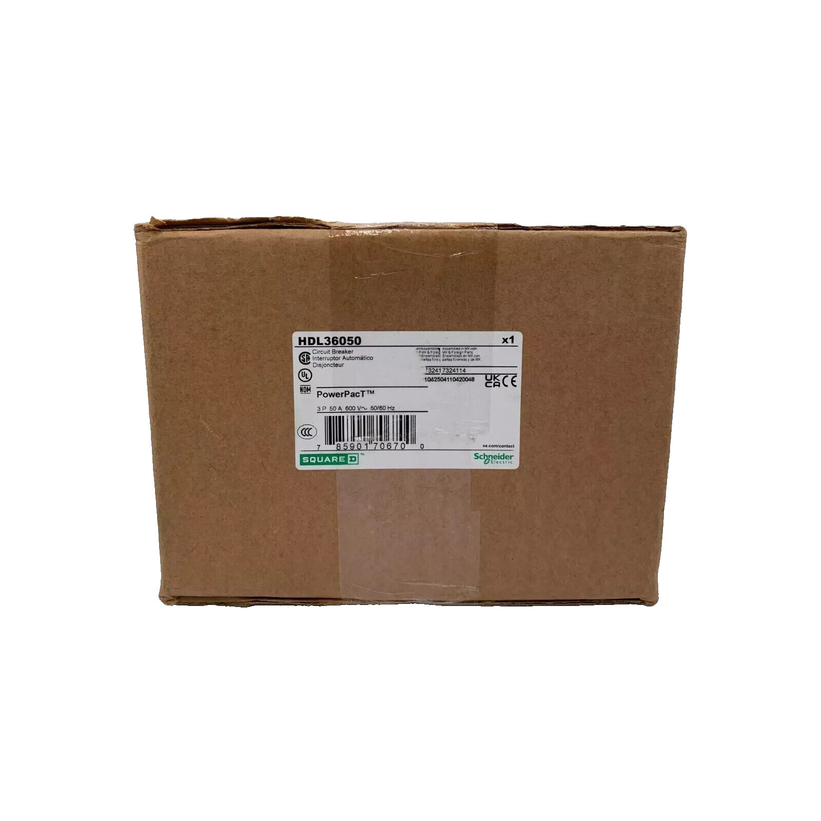 NIB – Square D – HDL36050 – 50A, 3-Pole, 600Vac Powerpact H Circuit Breaker