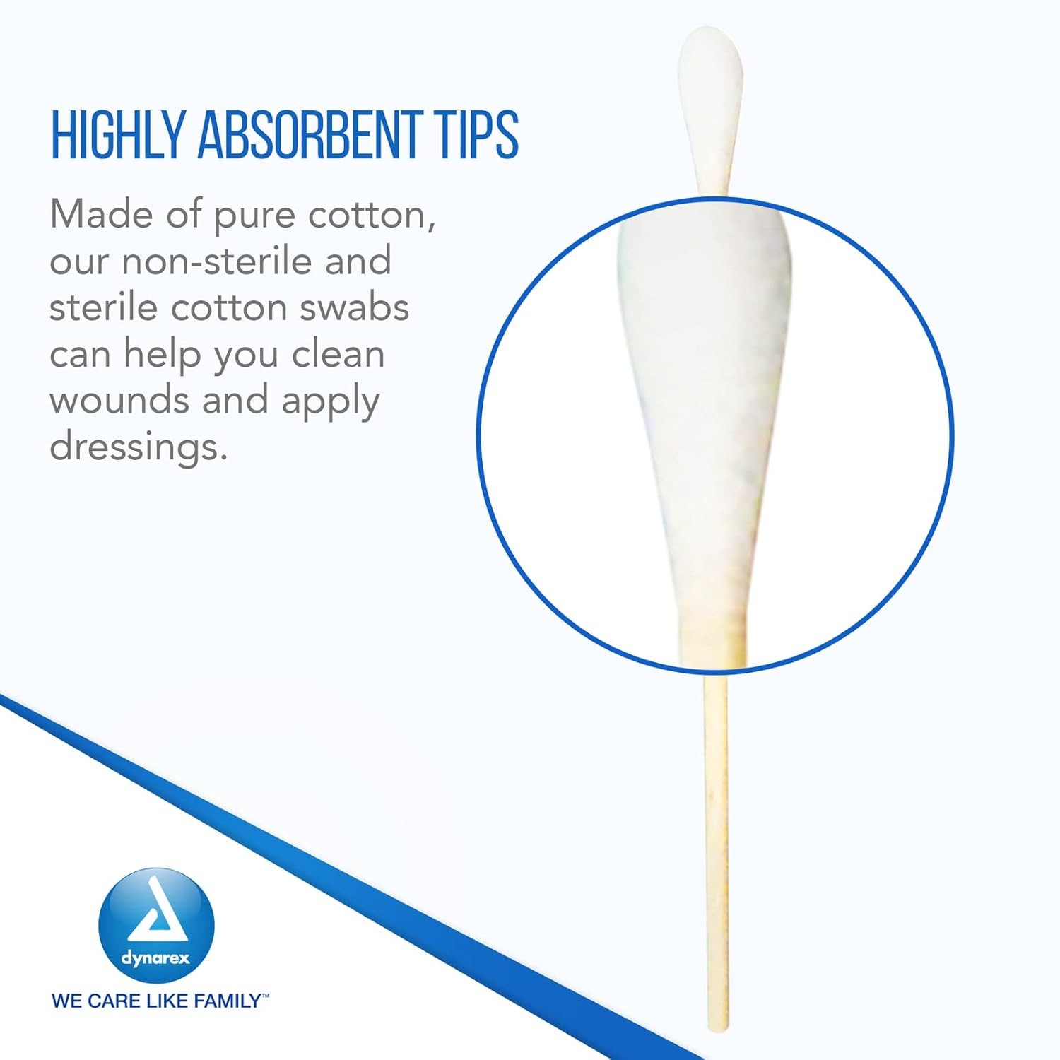 Dynarex Non-sterile Cotton Tipped Applicator, 6in, Wood Swab Stick – 1000/Box