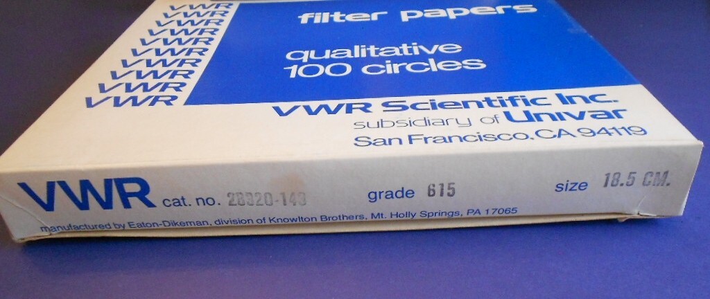 VWR FILTER PAPERS Cat. No. 28320-143 grade 615 18.5 CM Qualitative 100 Circles
