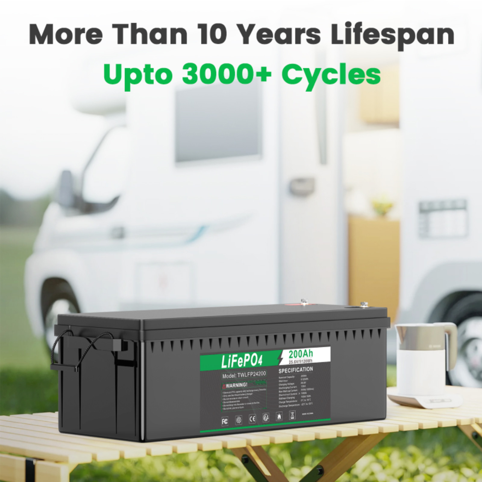 24V 100Ah LiFePO4 Lithium Battery Cycle Deep Built-in BMS for Solar RV Off-grid