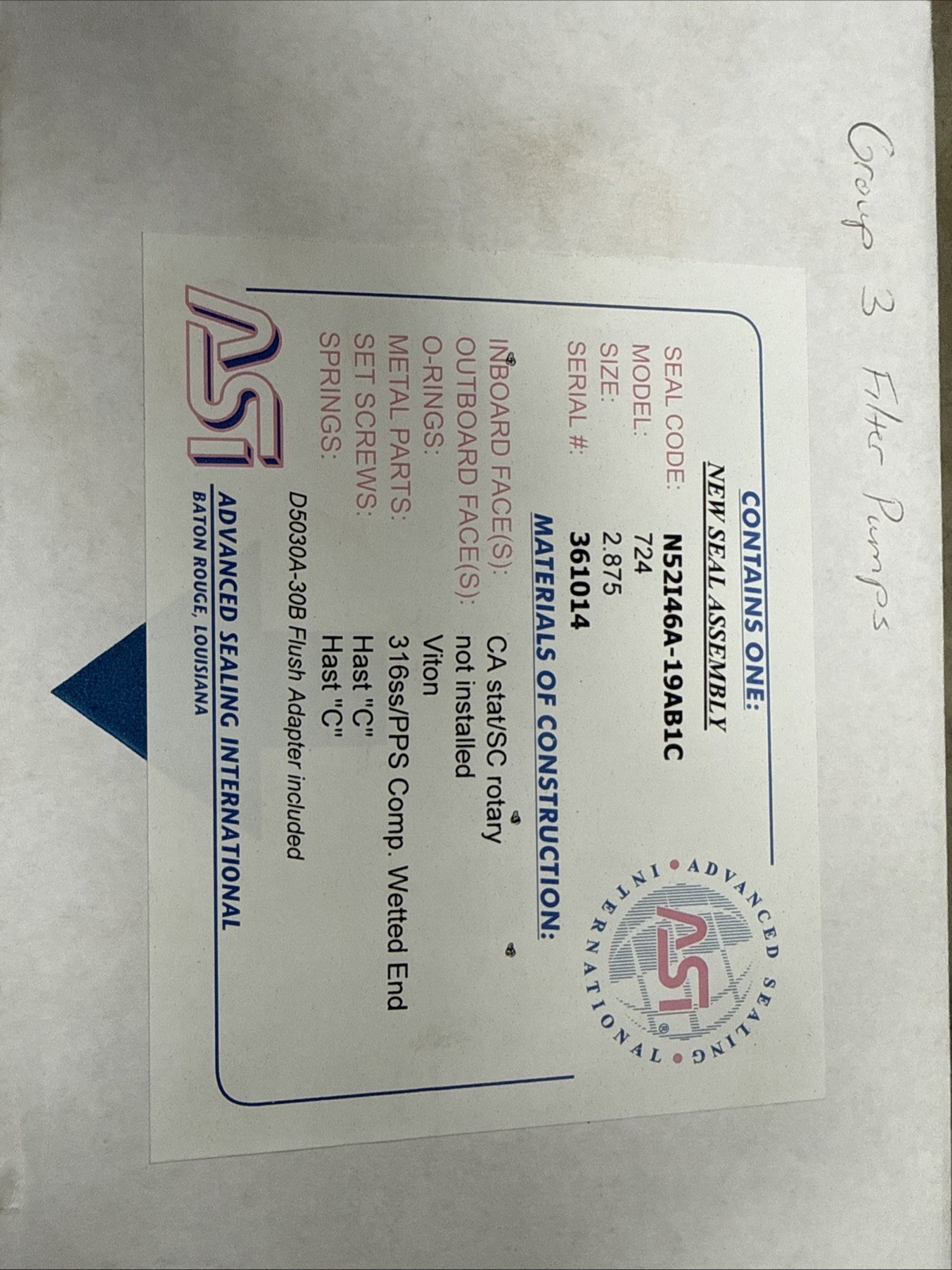 ASI new seal assembely model 724 size 2.875
