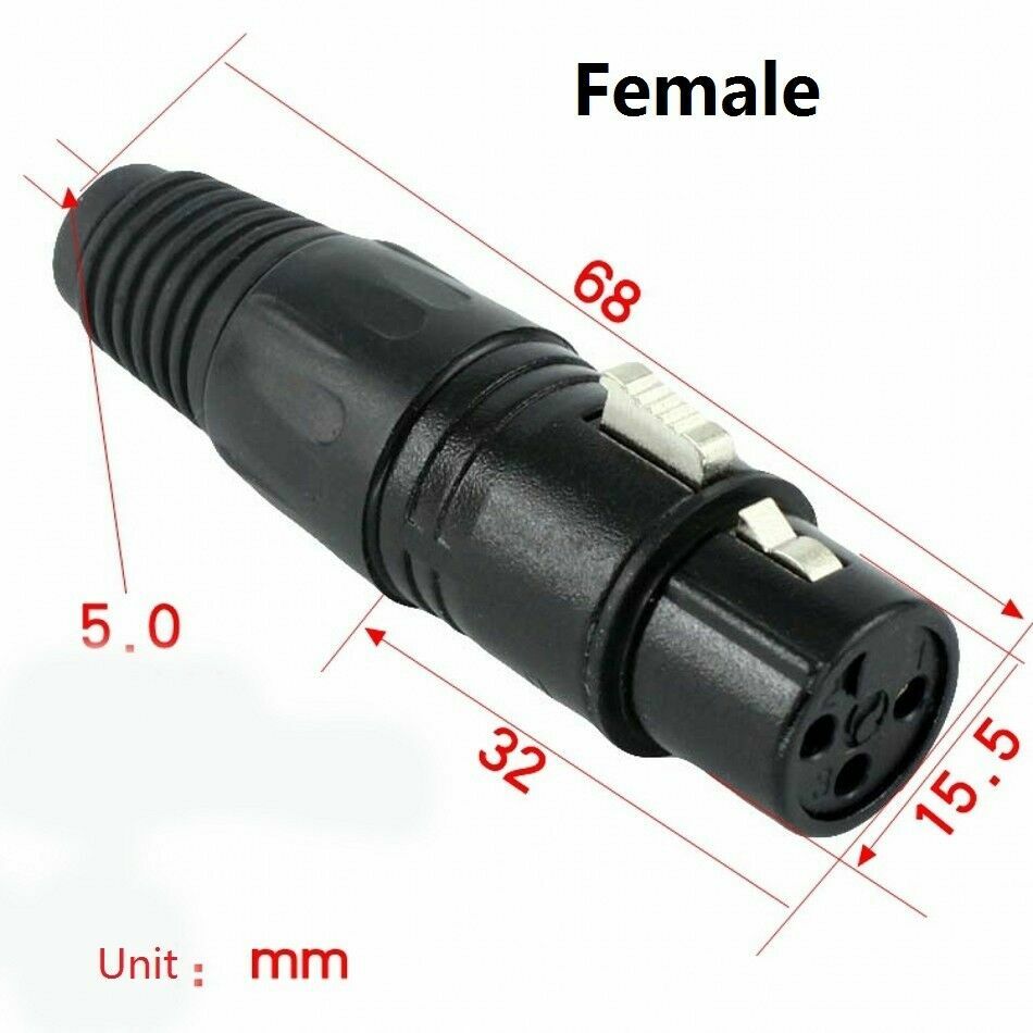 XLR 3/4/5 Pin Male Female Cannon Microphone Audio Connector Balanced Plug Black