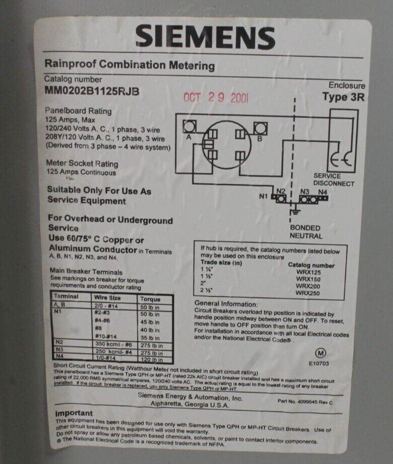 Siemens MM0202B1125RJB Meter Main