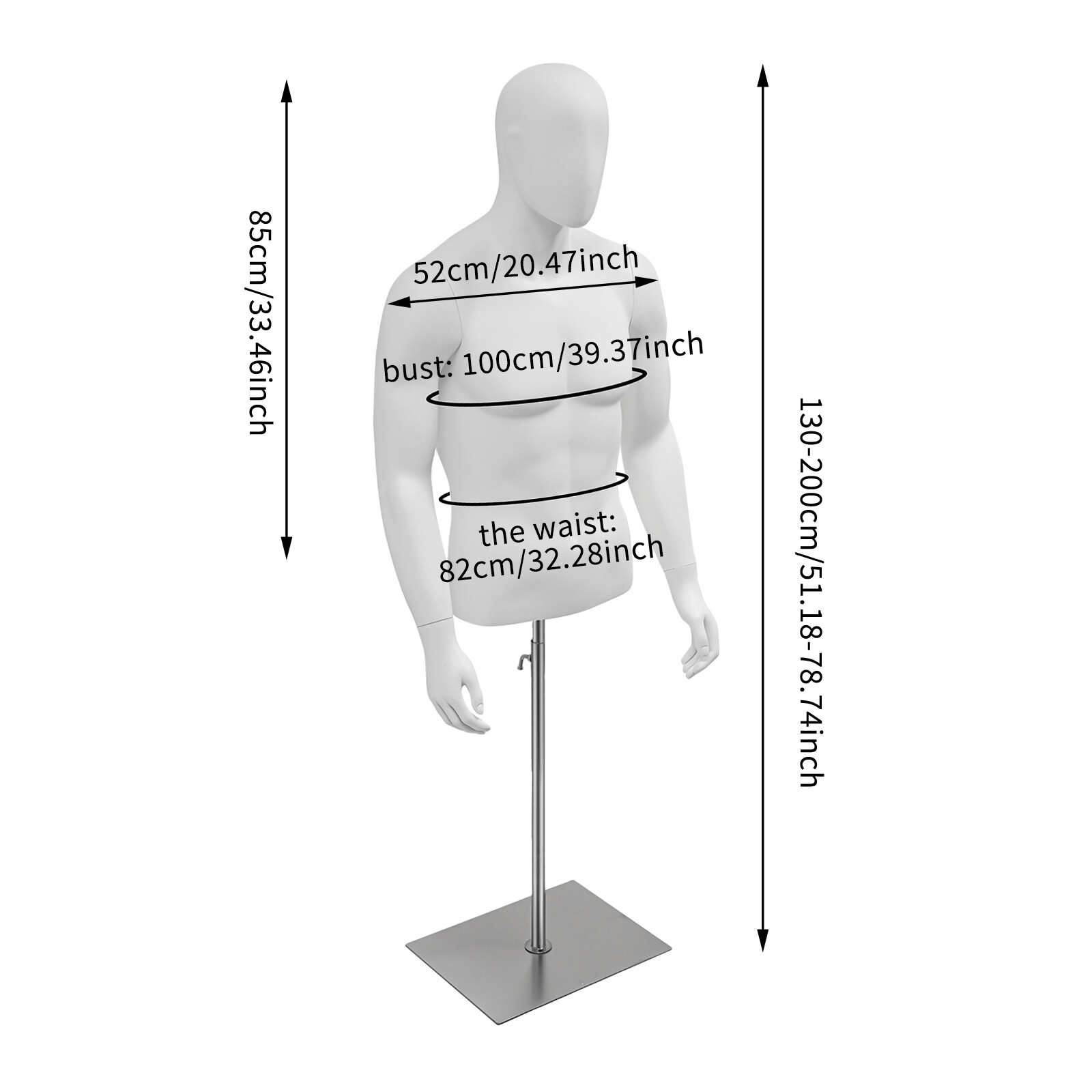 Male Mannequin Torso Manikin Dress Form 4.27-6.56ft Height Adjustable Detachable