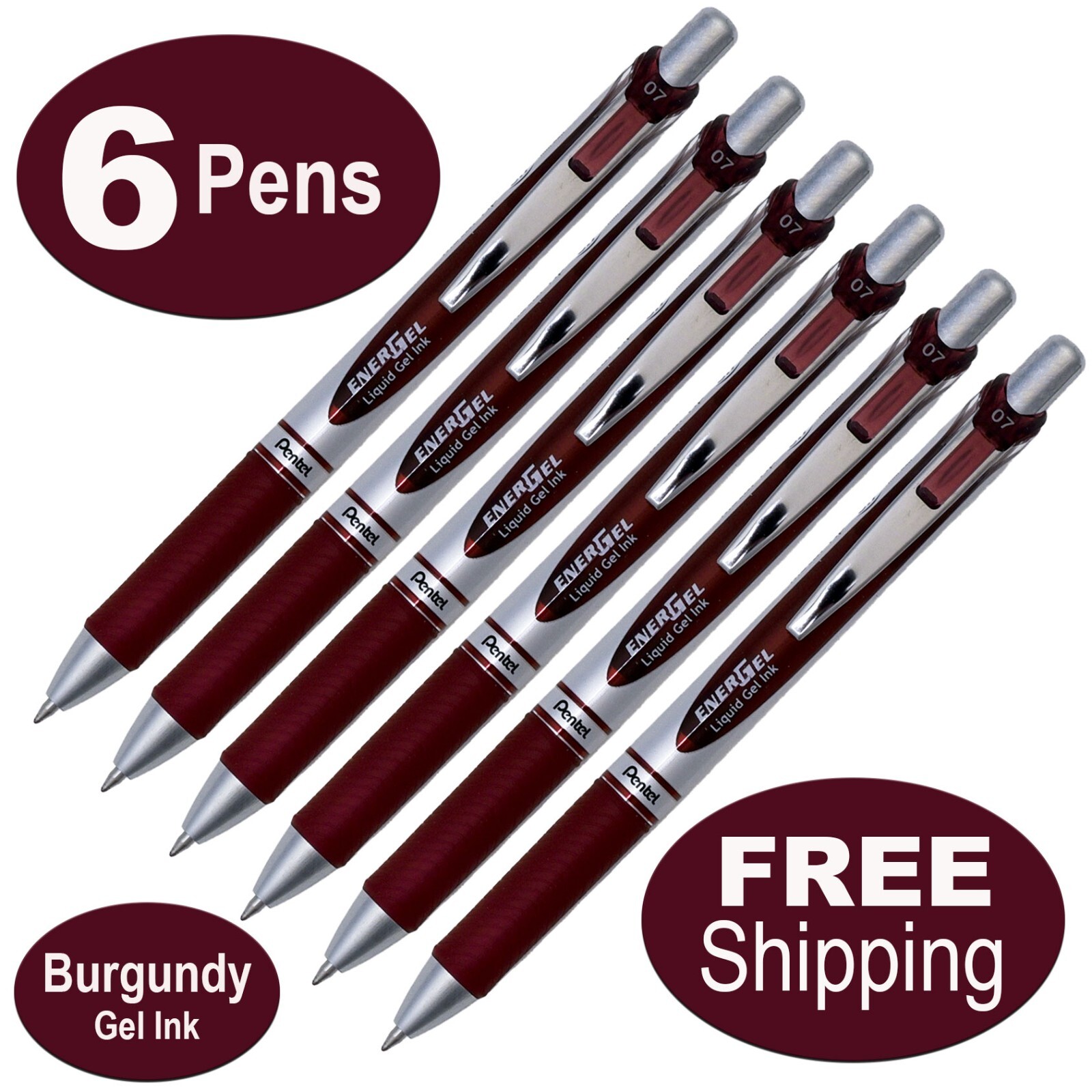 Pentel EnerGel RTX BL77-BG 0.7mm Burgundy Gel Ink Rollerball, Pack of 6 Pens