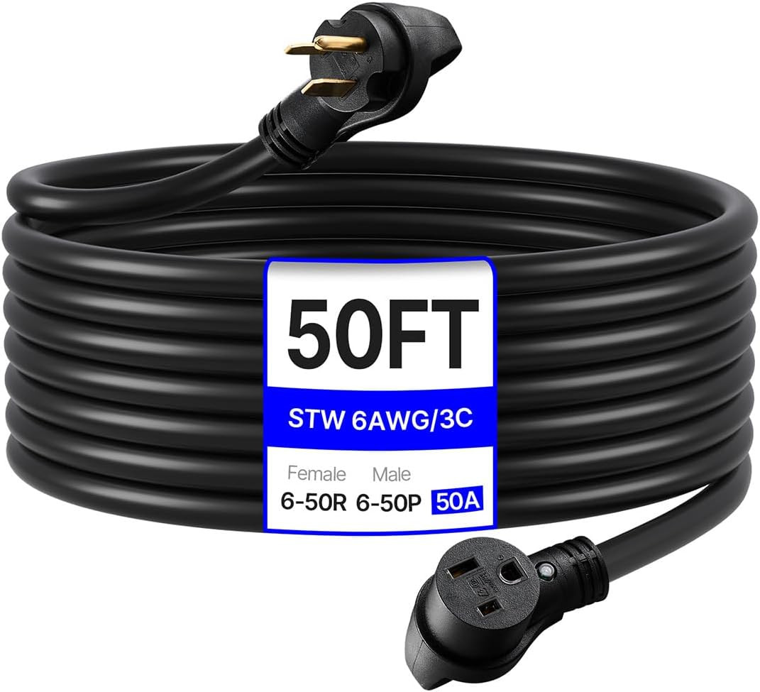 50 Amp Generator Extension Cord 50 Feet, 250V 12500W Heavy Duty Power Cable, NEM