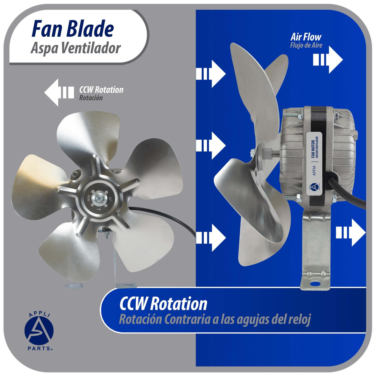 Appli Parts APFB-A09CCW Aluminum Fan Blade 9 in, 230 mm, CCW, 22 degrees, hubles