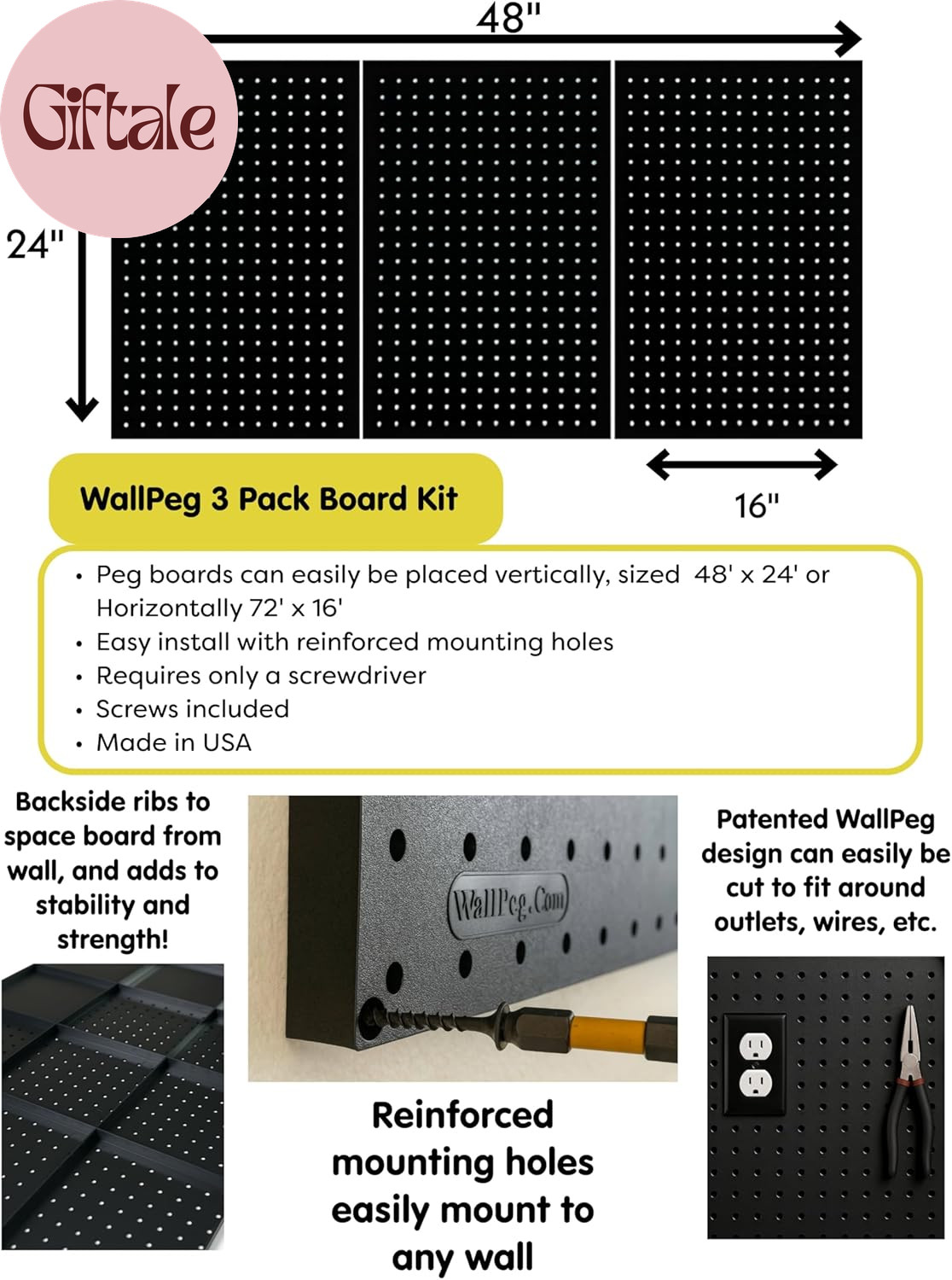 24″ X 48″ Pegboard Wall Organizer – Kit (PK-312-B) Peg Board Organizer Accessori