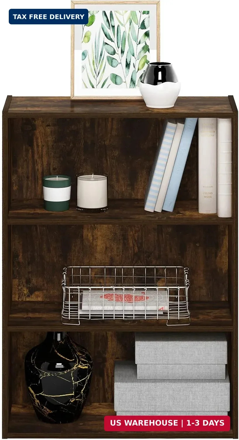 PASIR Book Shelf, 3-Tier Bookshelf, Storage Shelves Bookcase, 9.7 x 23.7 x 31.5,