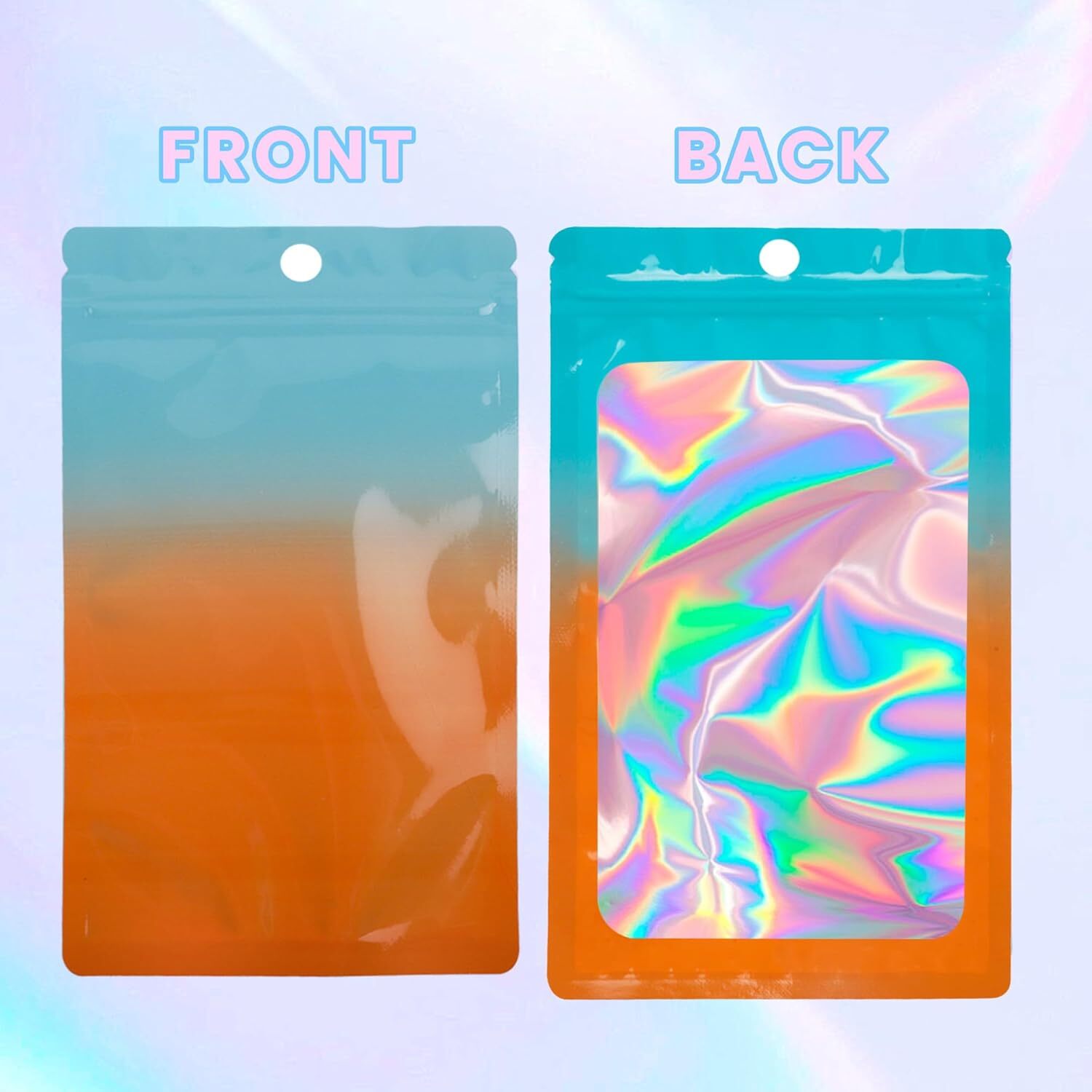 100 Holographic Mylar Foil Bags Smell Proof Resealable Zip Seal Pouches Gradient