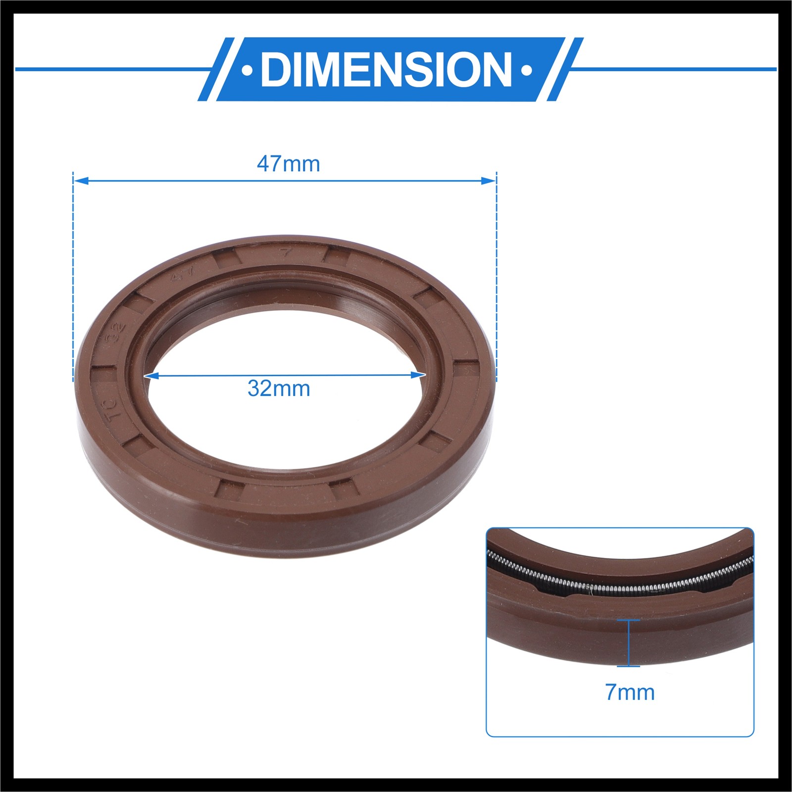 Oil Seal Seal Ring Rotary Shaft Seal FKM Rubber 32x47x7mm Brown 2Pcs