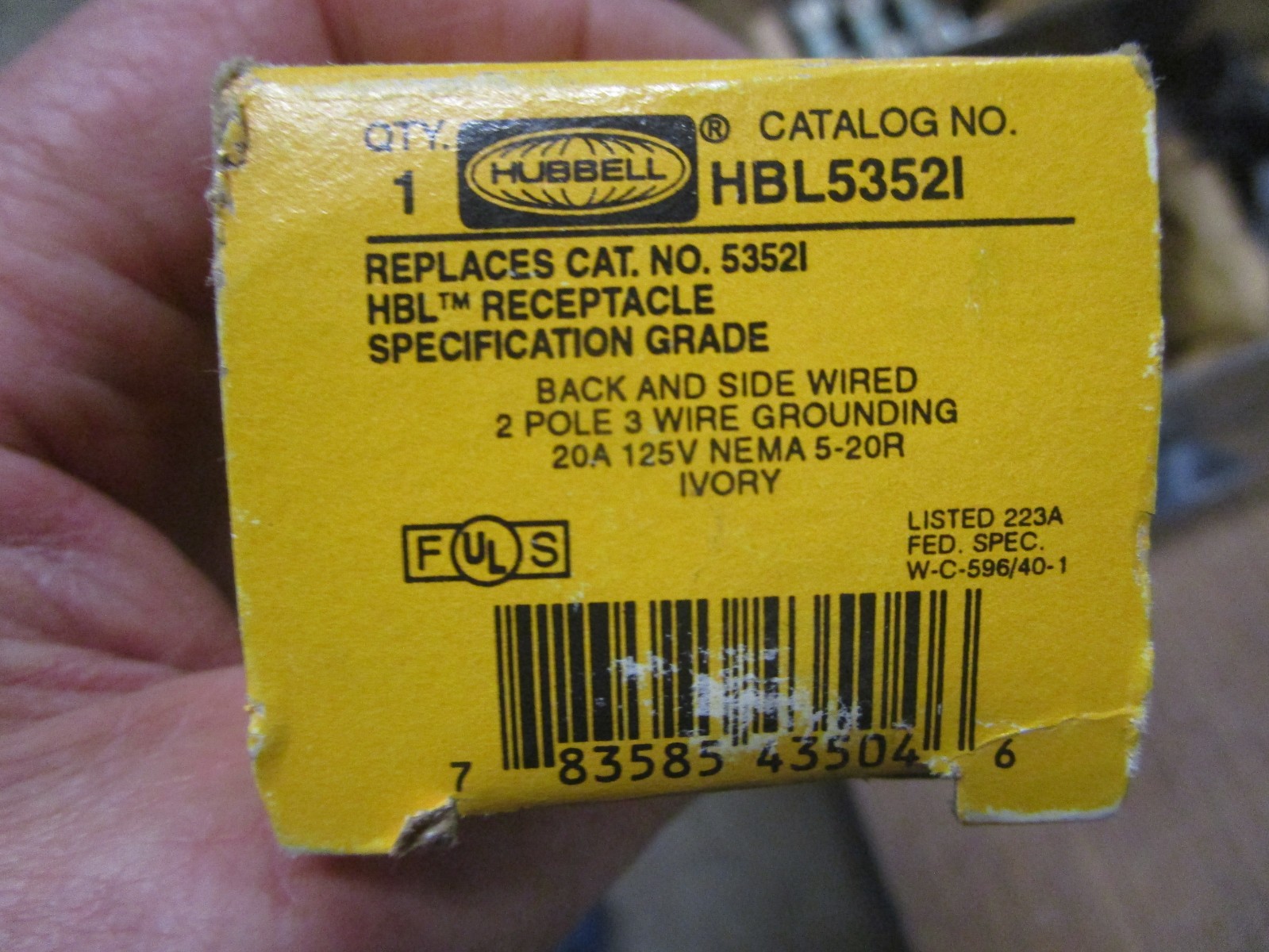 Hubbell 53521 Back & Side Wired 2P 3W 20 Amp 125 VAC Ivory Receptacle Outlet USA