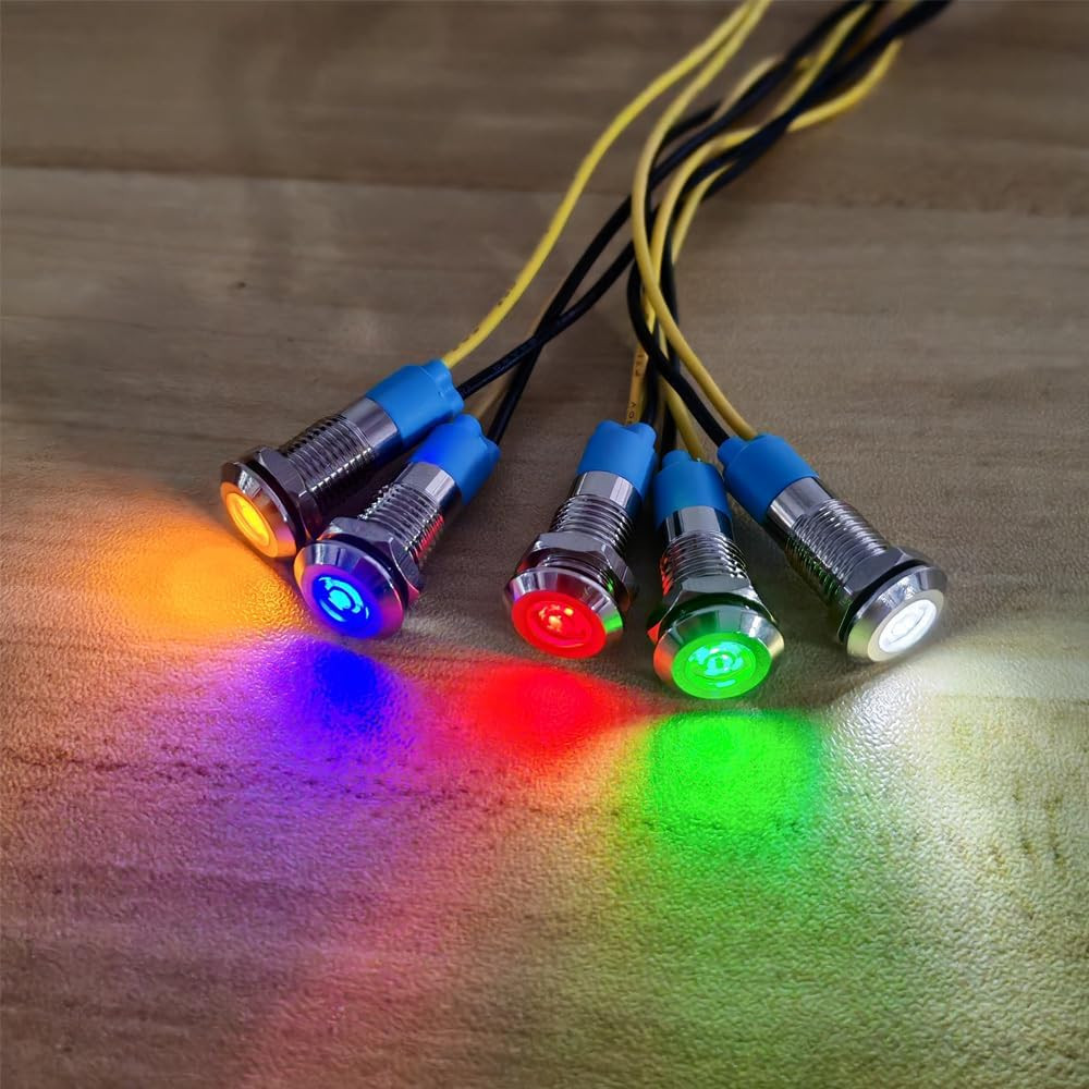 5Pcs 8Mm 110V-220VAC LED Metal Indicator Light Waterproof Signal Lamp (Green/Ora