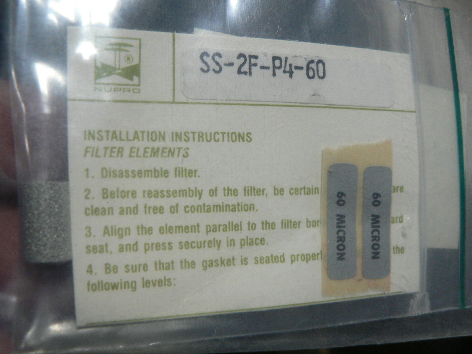 [3-Pack] NUPRO SS-2FE-60 Swagelok SS-2F-P4-60 Filter Element Kit 60 Micron