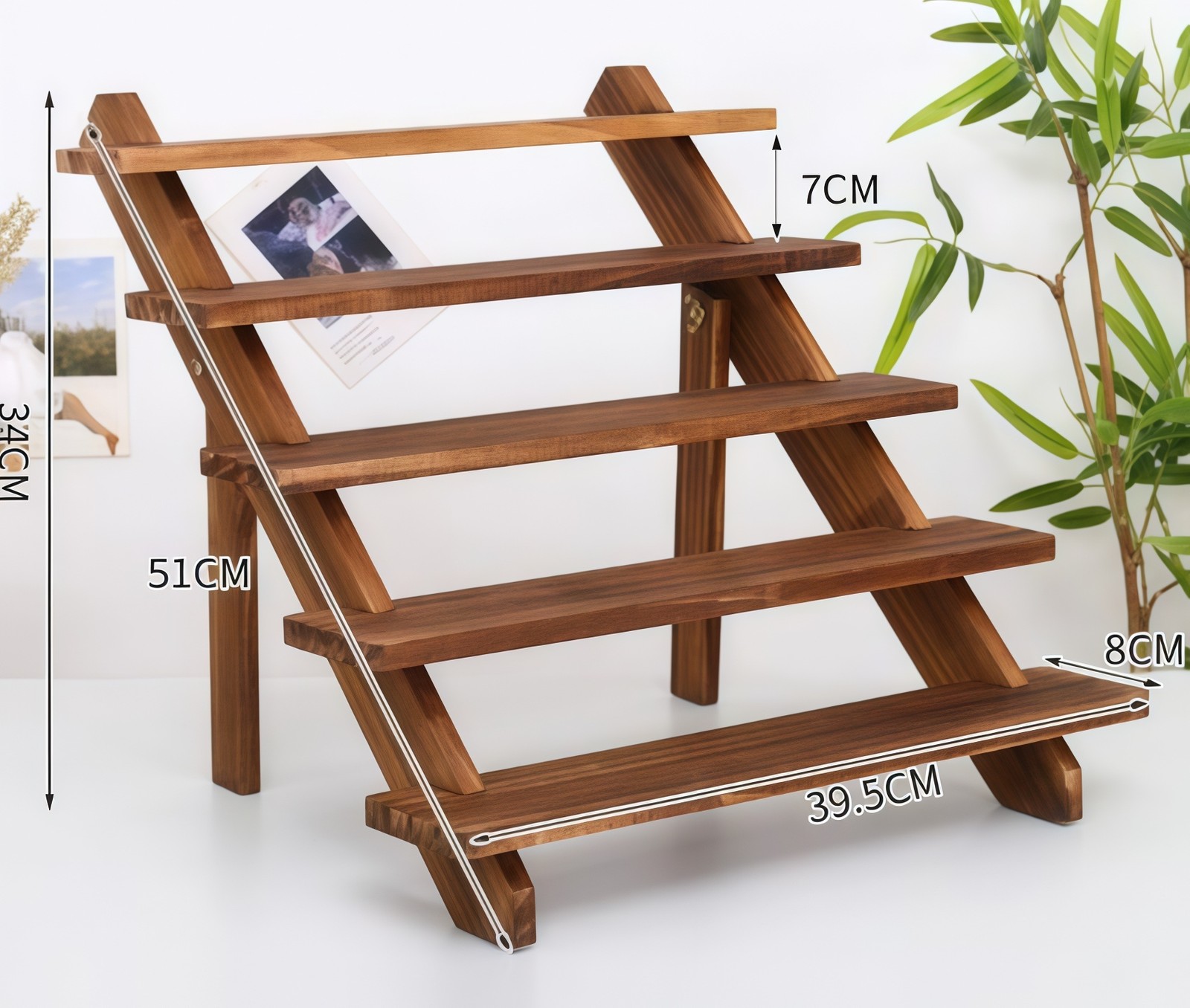 3/4/5-layer Wooden Display Stand, Multi-Purpose 4-Tier Sturdy Vertical Shelf