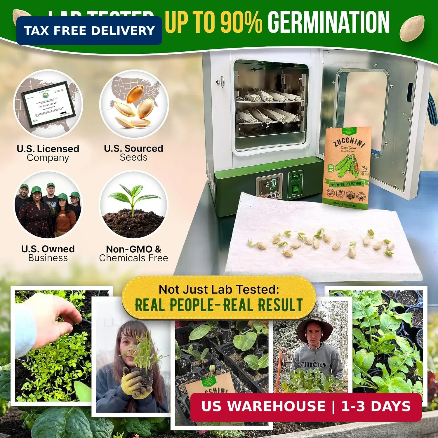 Organo Republic Dark Green Zucchini Seeds Pack 15 G – Over 150 Non-GMO Heirloom