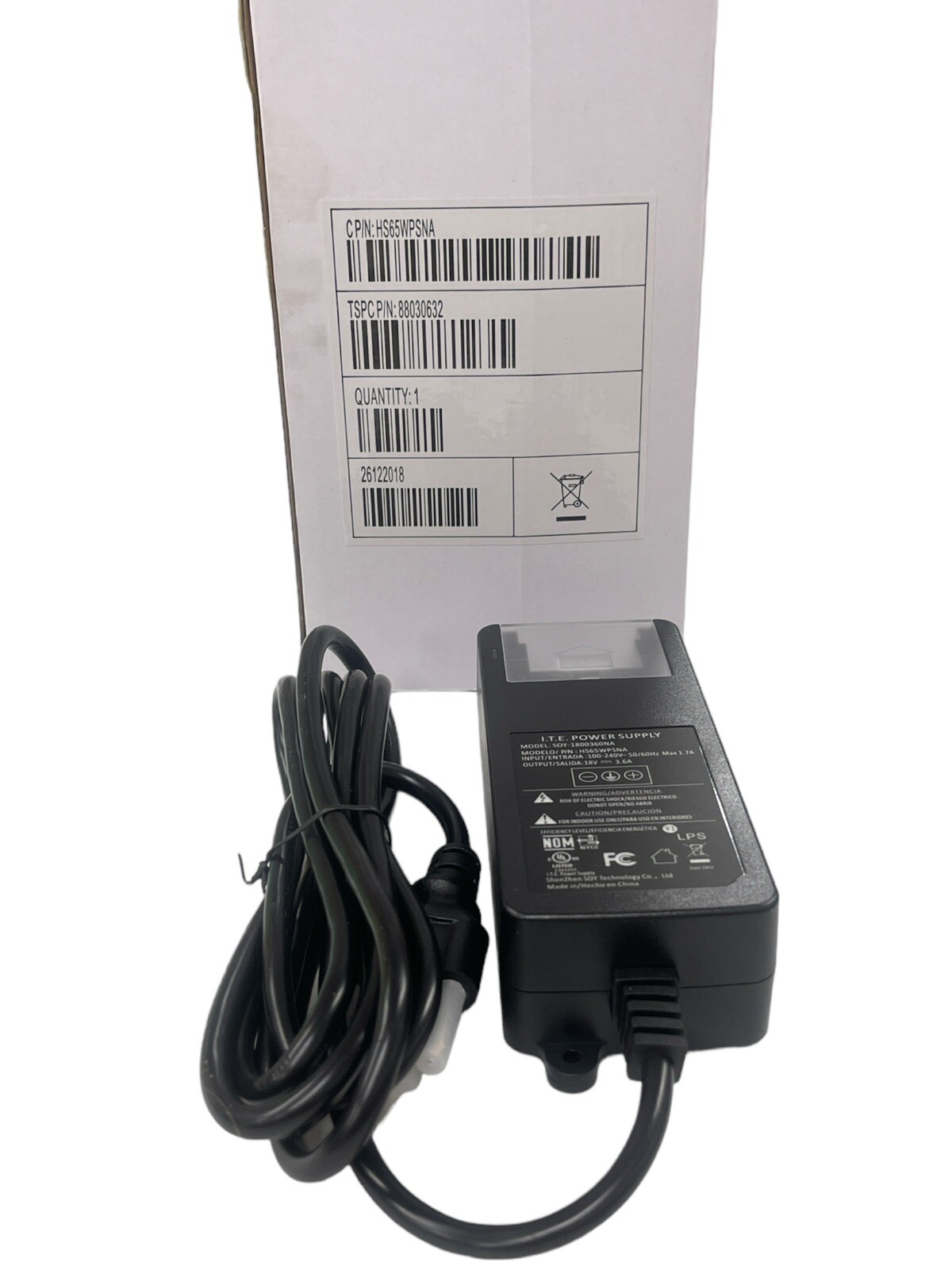 DSC PowerSeries Pro I.T.E. Power Supply Adaptor 18V 3.6A HS65WPSNA SOY-1800360NA