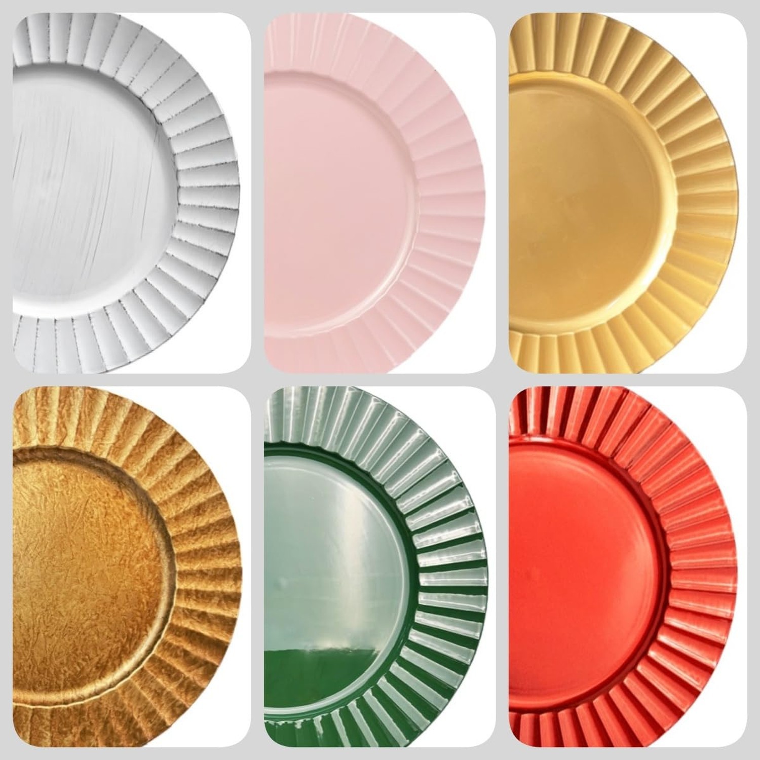 13″ Gold Charger Plates, Round Plate Chargers with Waved Scalloped Rim, Plast…