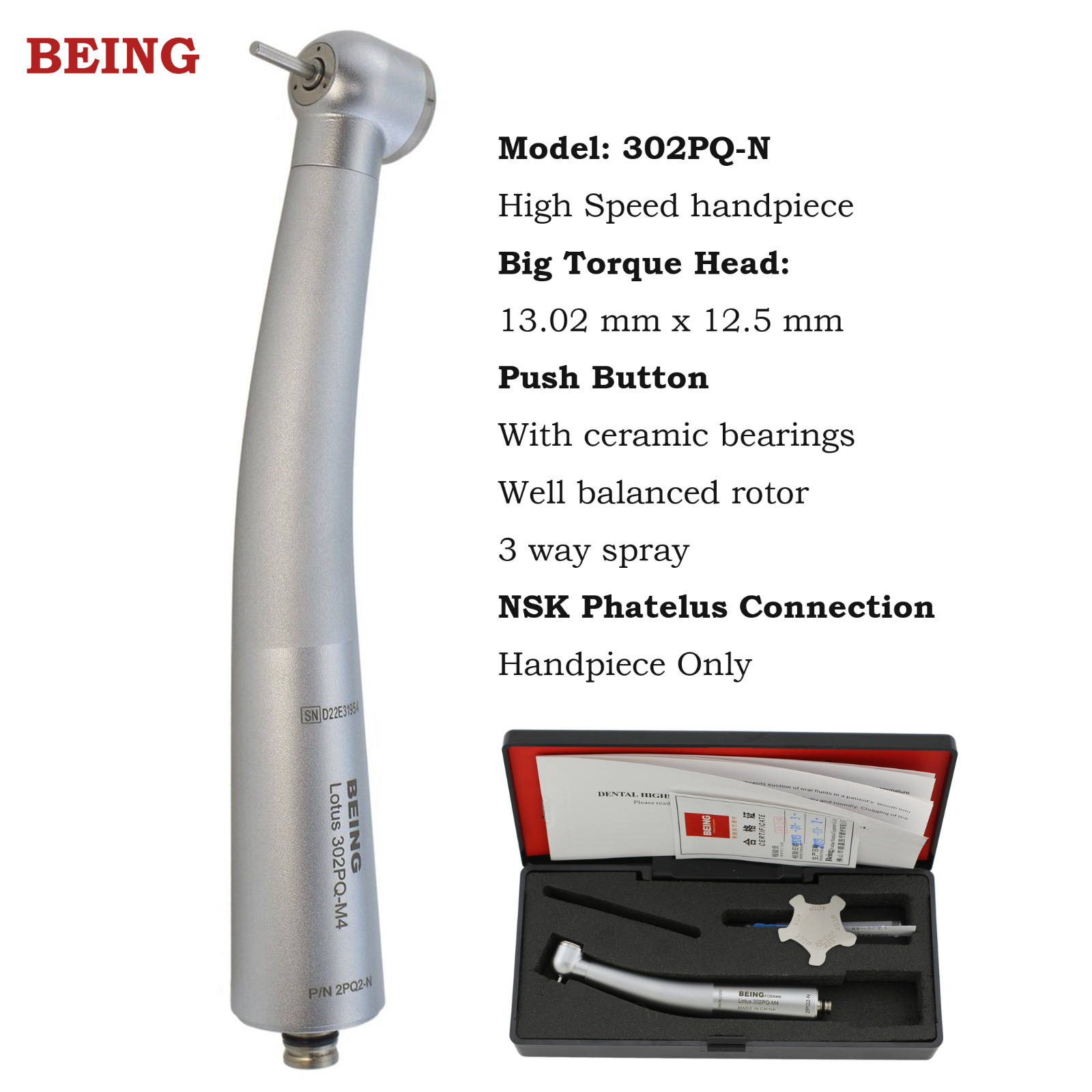 BEING Dental High Speed Handpiece Fiber Optic Turbine LED Coupling 4 6 Hole NSK