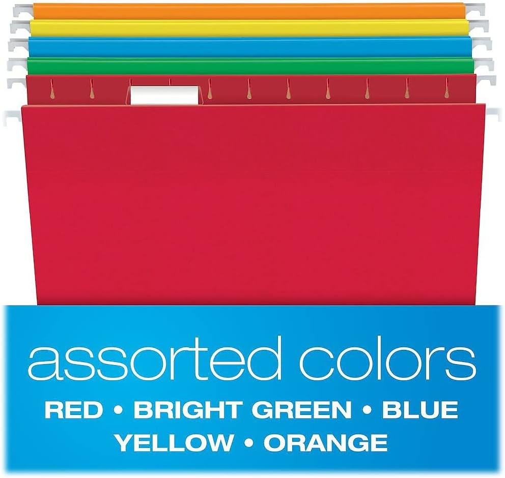 Pendaflex Hanging File Folders, Letter Size, Assorted Colors, 1/5-Cut Adjustable