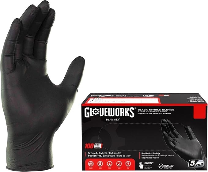X Large Pack of 100 Black Nitrile Gloves 6 Mil Disposable Protective Gloves
