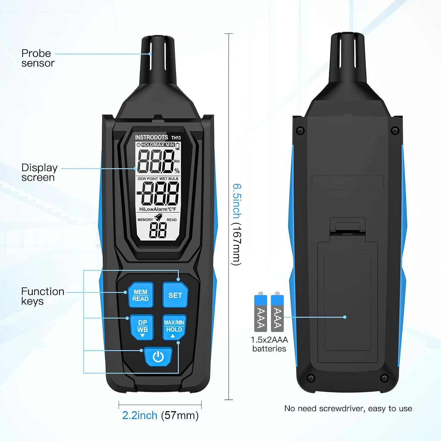 Temperature Humidity Meter, High Precision Digital Psychrometer Hygrometer