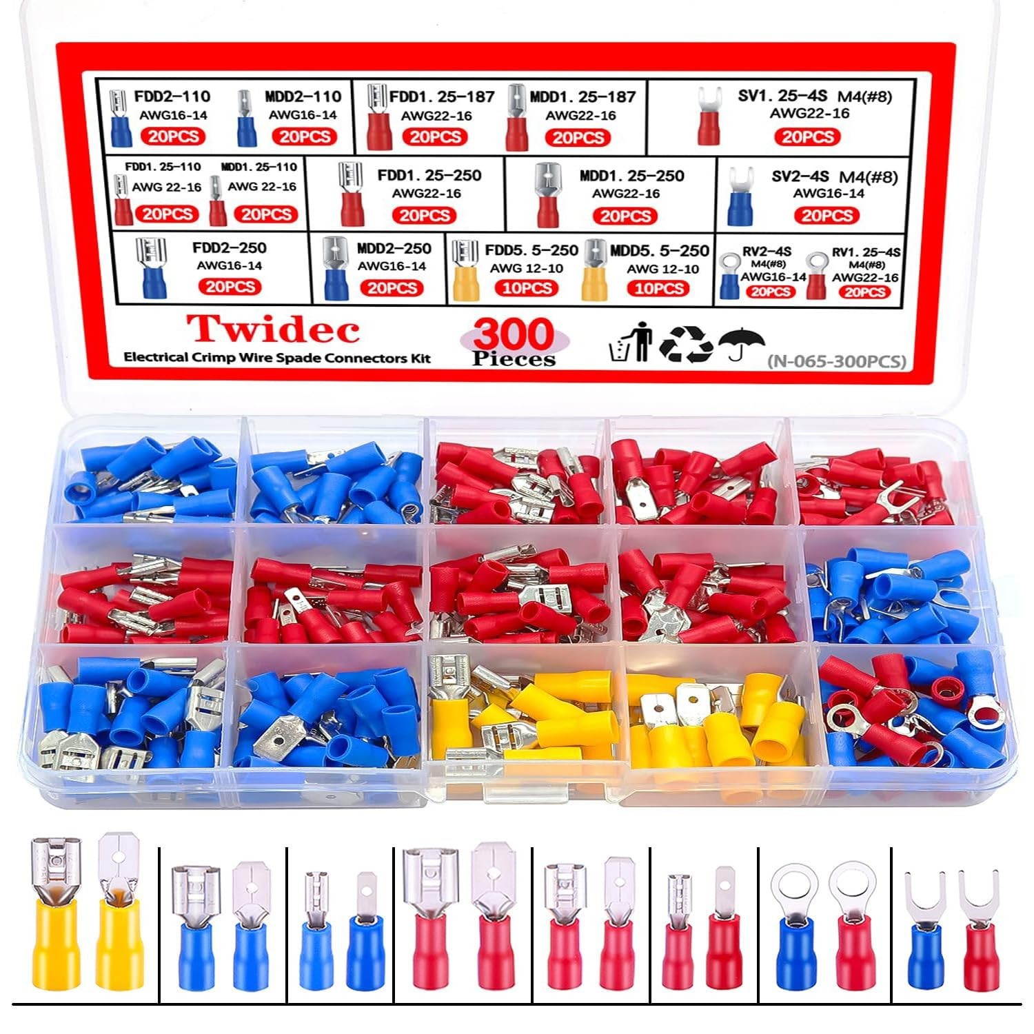 300 PCS Insulated Electrical Connectors Kit for Automotive & Marine Wiring