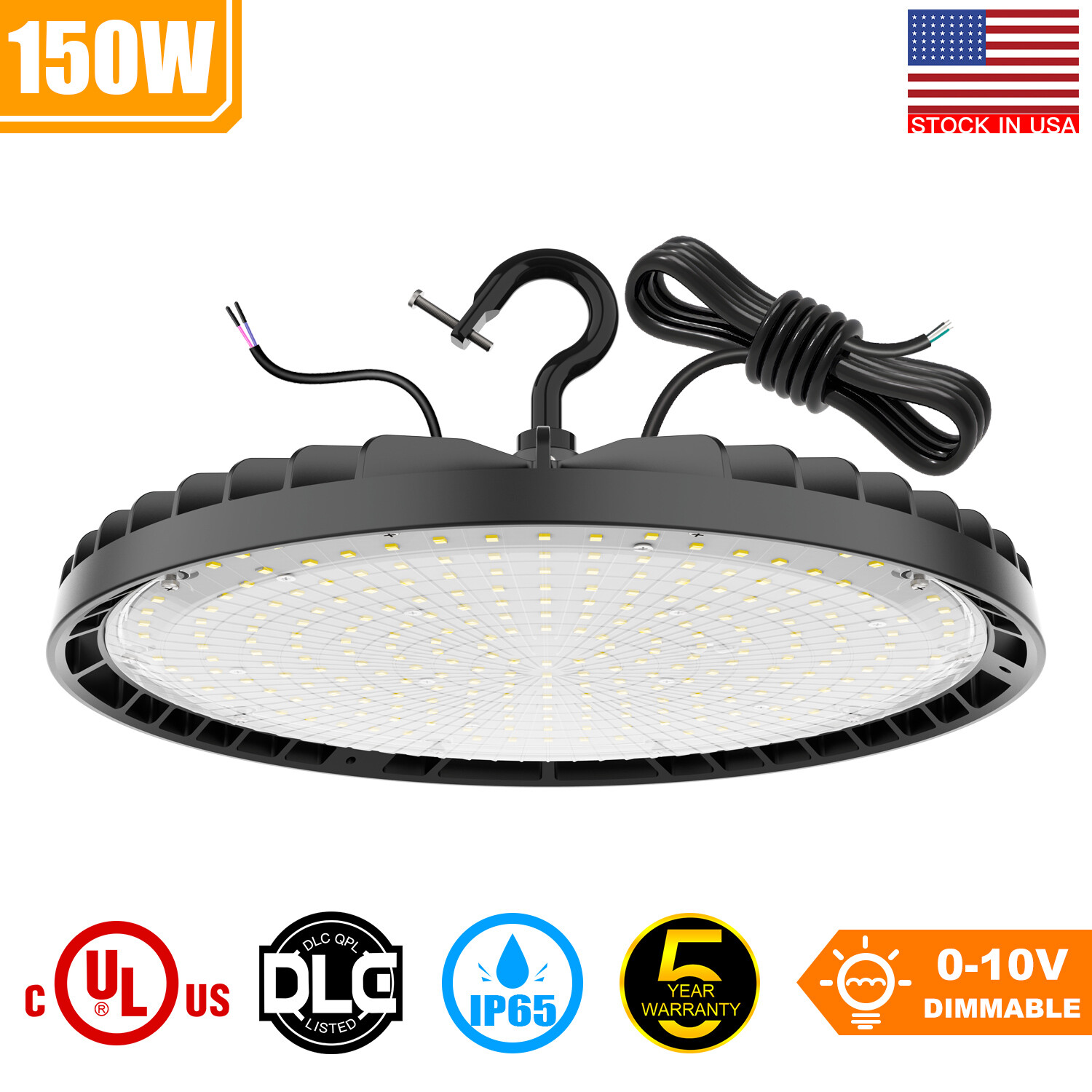 150 Watts UFO LED Light High Bay 5000K Warehouse Commercial Lighting 22500 Lumen