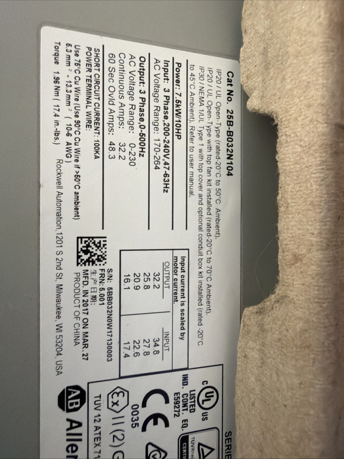 Allen Bradley 25B-B032N104 — PowerFlex 525 7.5kW (10Hp) AC Drive**New**Brand AB