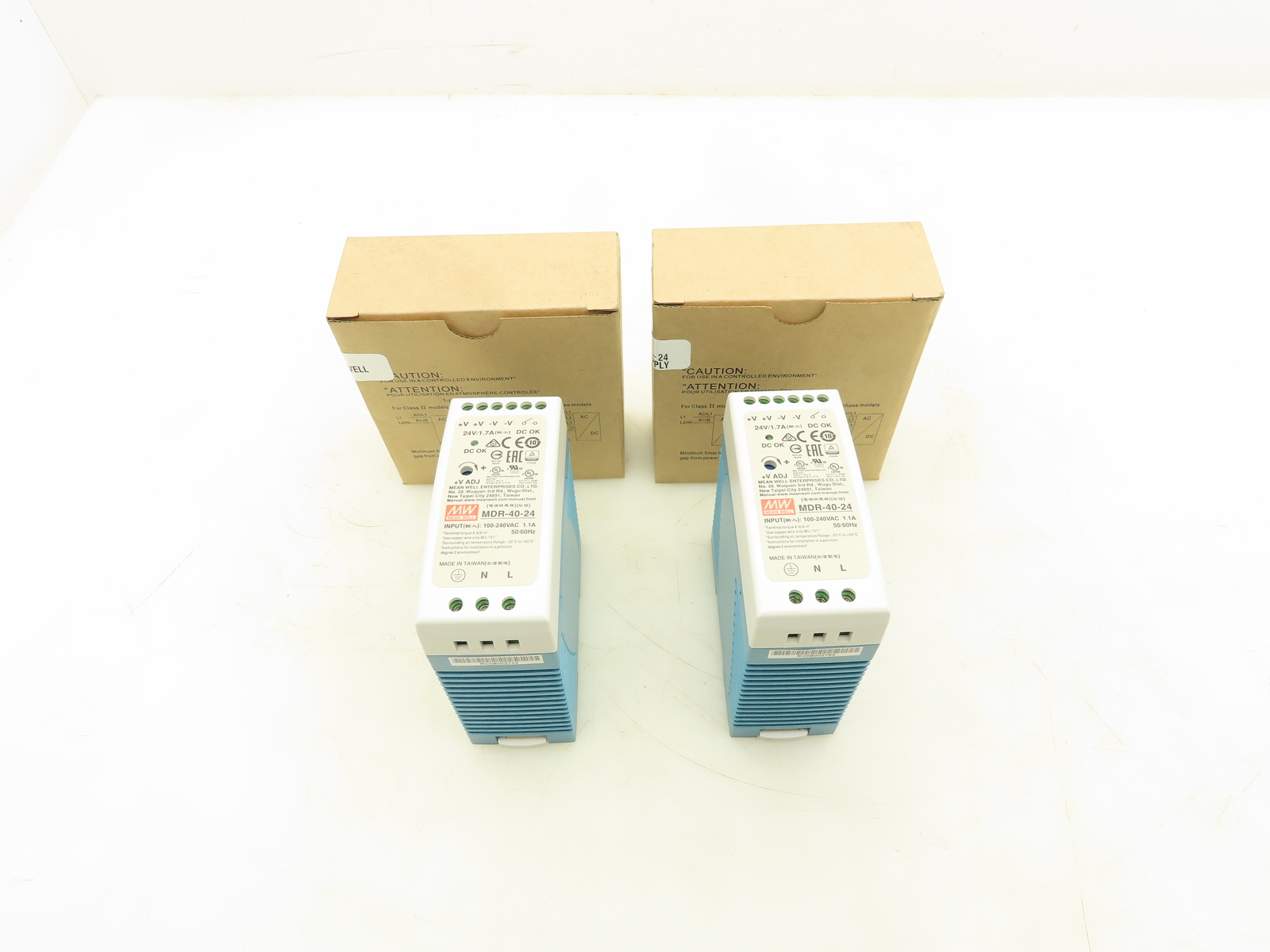 Mean Well MDR-40-24 DIN Rail Power Supply 100-240VAC to 24VDC 40W Lot of 2