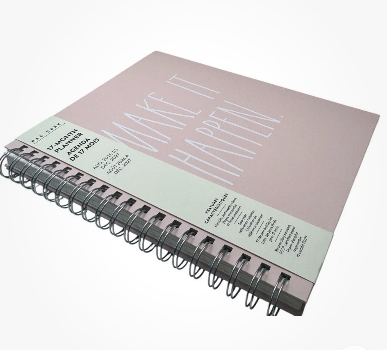 2027 Planner Rae Dunn Make It Happen 17 Months Aug 2026- Dec 2027 Pink 10×8”