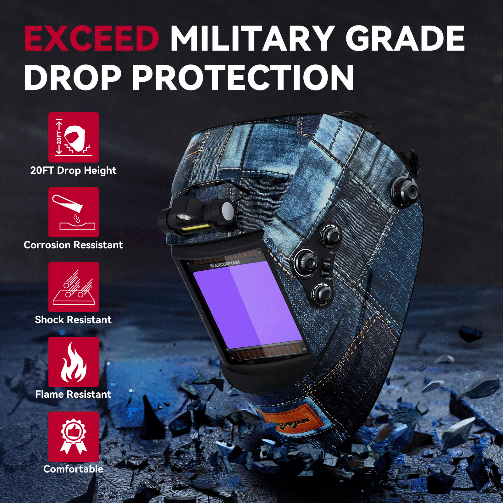ARCCAPTAIN True Color Auto Darkening Welding Helmet for Arc Tig Mig with Light🔥