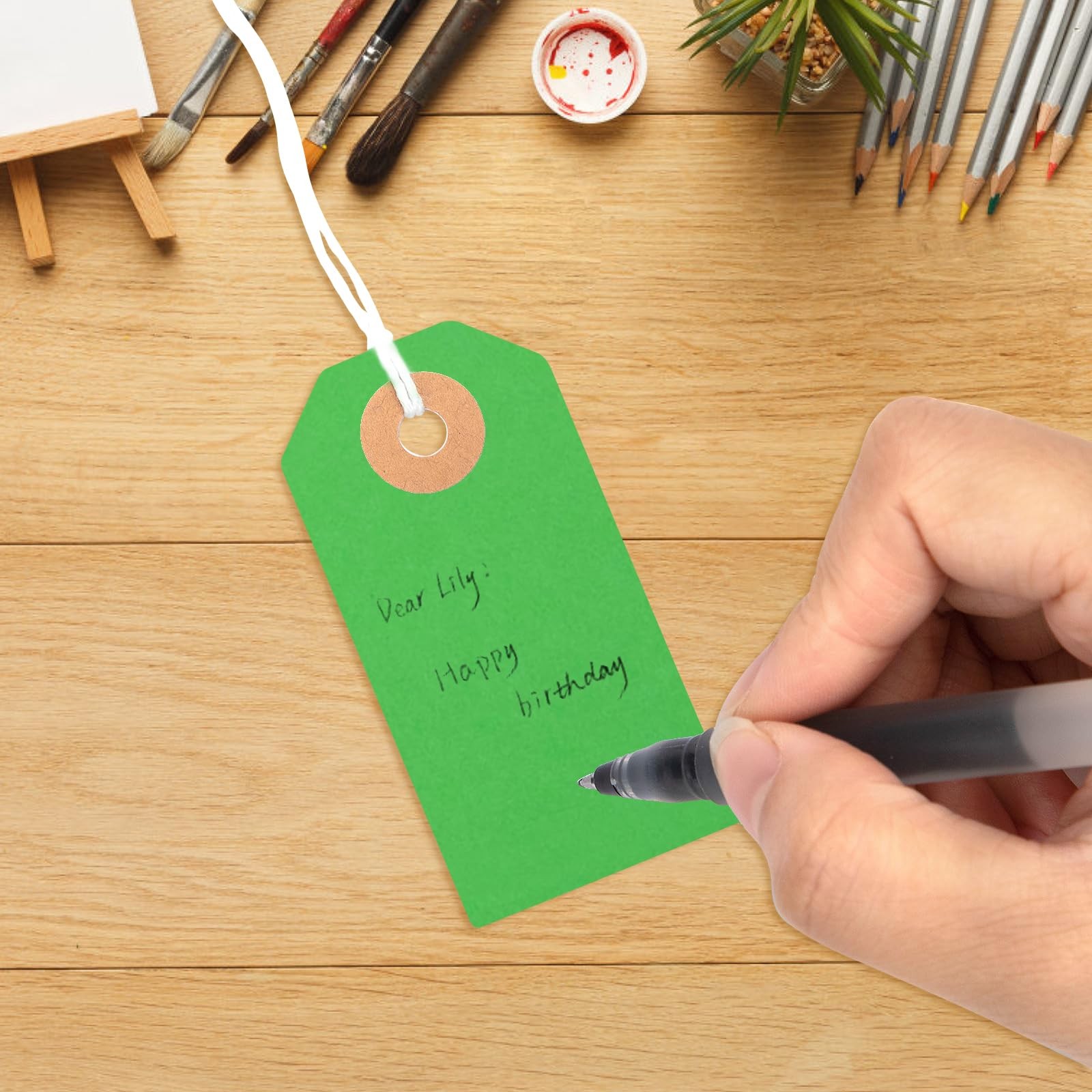 150 PCS Green Blank Manila Shipping Label Hang Tags String 2 3/4×1 3/8 Inch