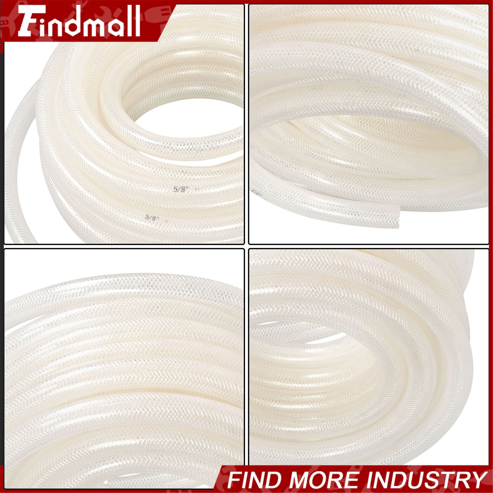 Findmall 50ft 5/8’’ ID × 7/8’’ OD Clear Braided PVC Hose High Pressure