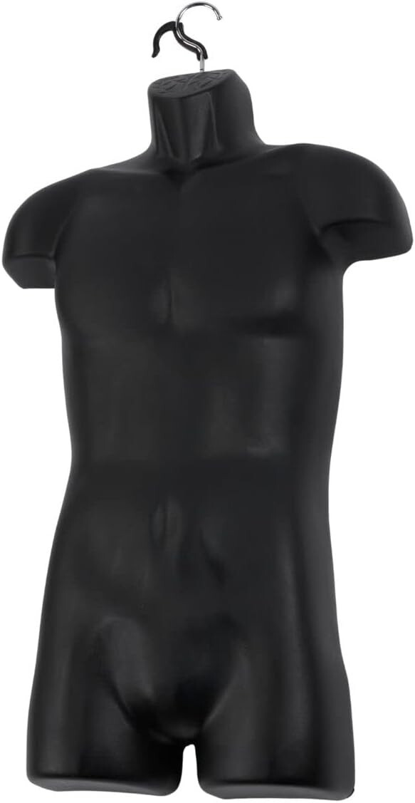 3 Clothing Display Torso Forms Fits S-L Hanging Male Mannequin Black Hollow Back