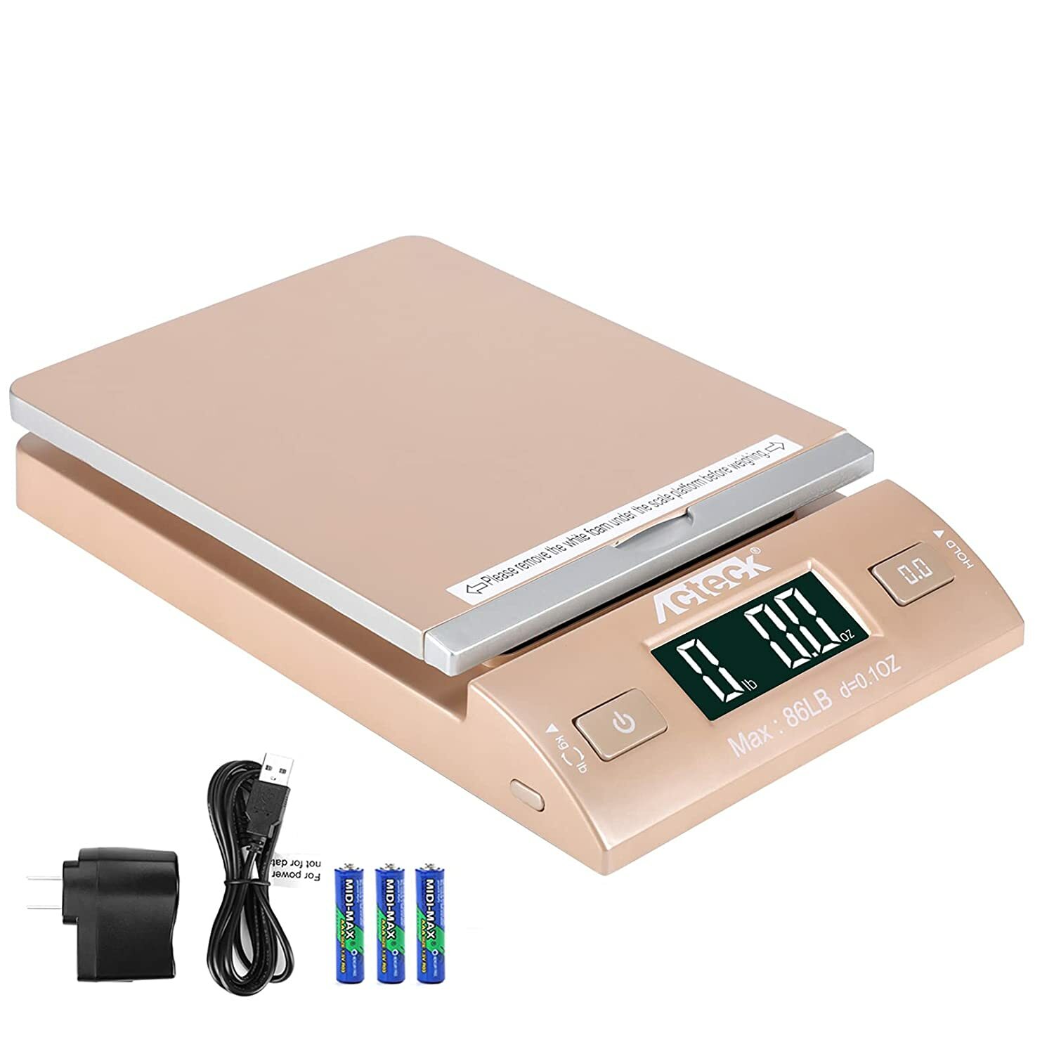 Acteck A-DS86 Gold 86 lb x 0.1OZ Digital Postal Shipping Scale Adapter+Batteries