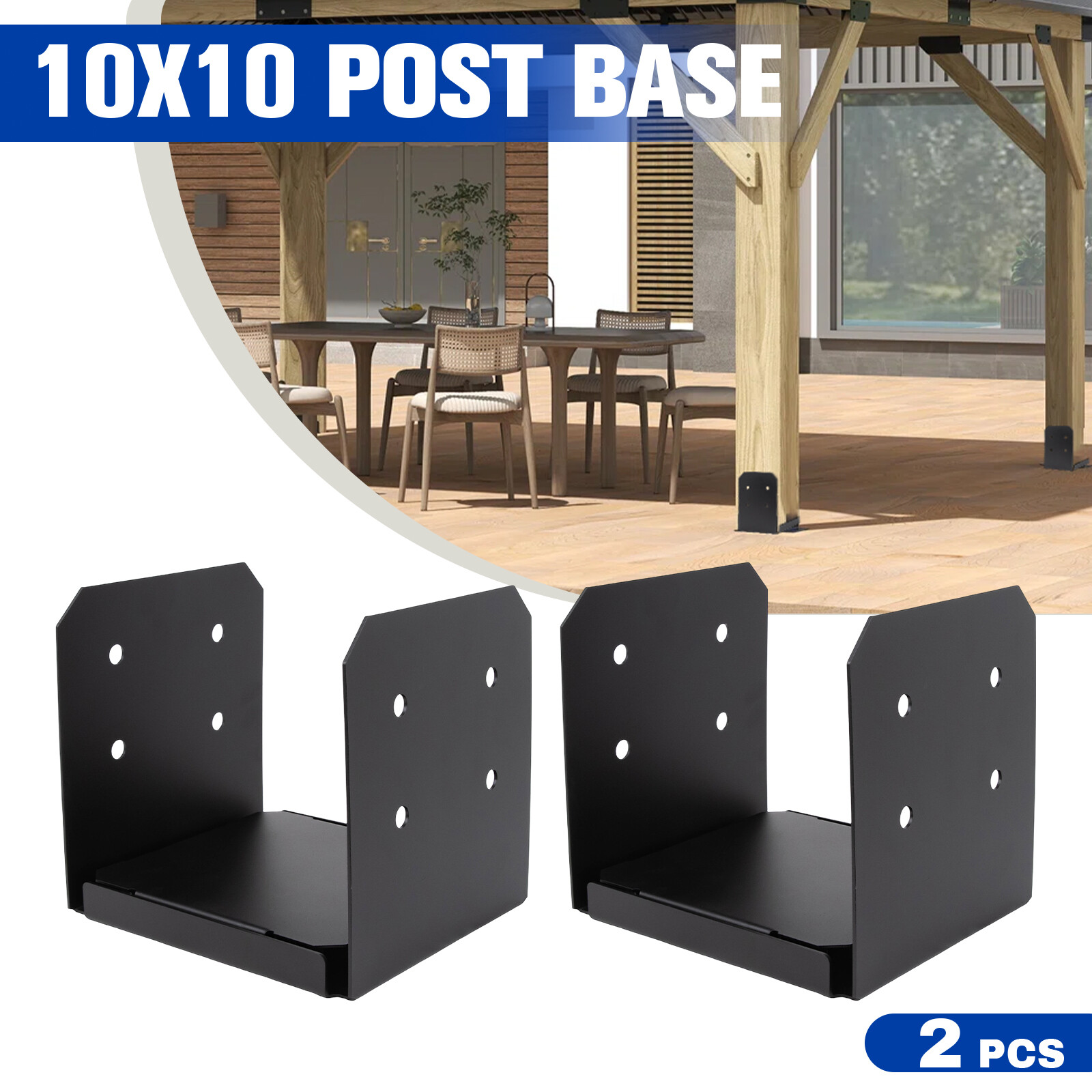 New 2-Pack 10×10 Post Base for Concrete with 1-Inch Standoff Pergola Bracket Kit