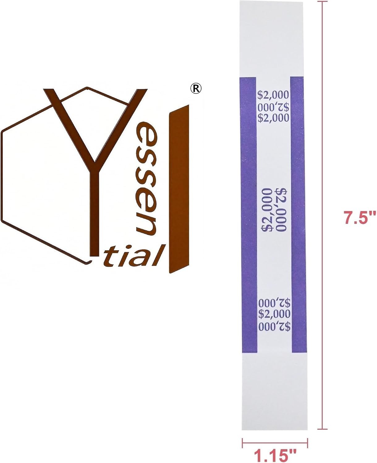 $2000 Purple Currency Straps – 100 Count ABA Standard Self-Adhesive Bill Bands
